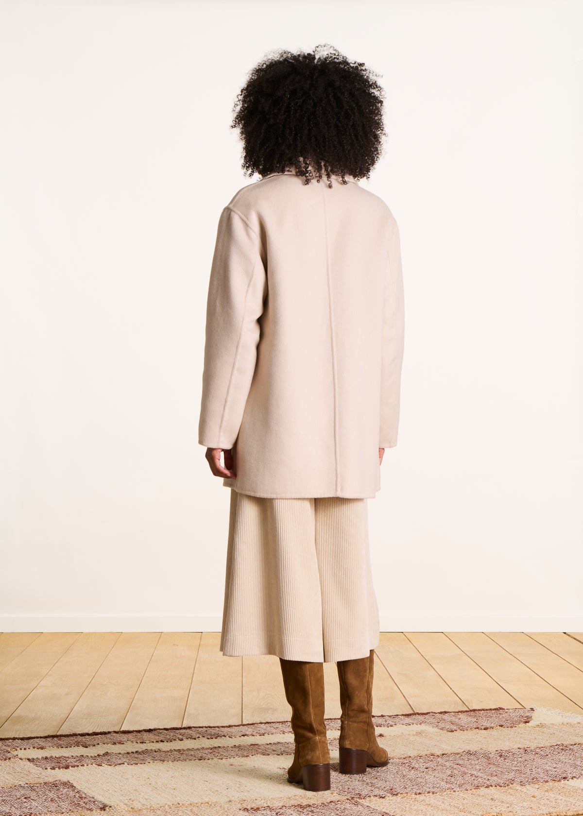 Manteau caban 3/4 écru en laine