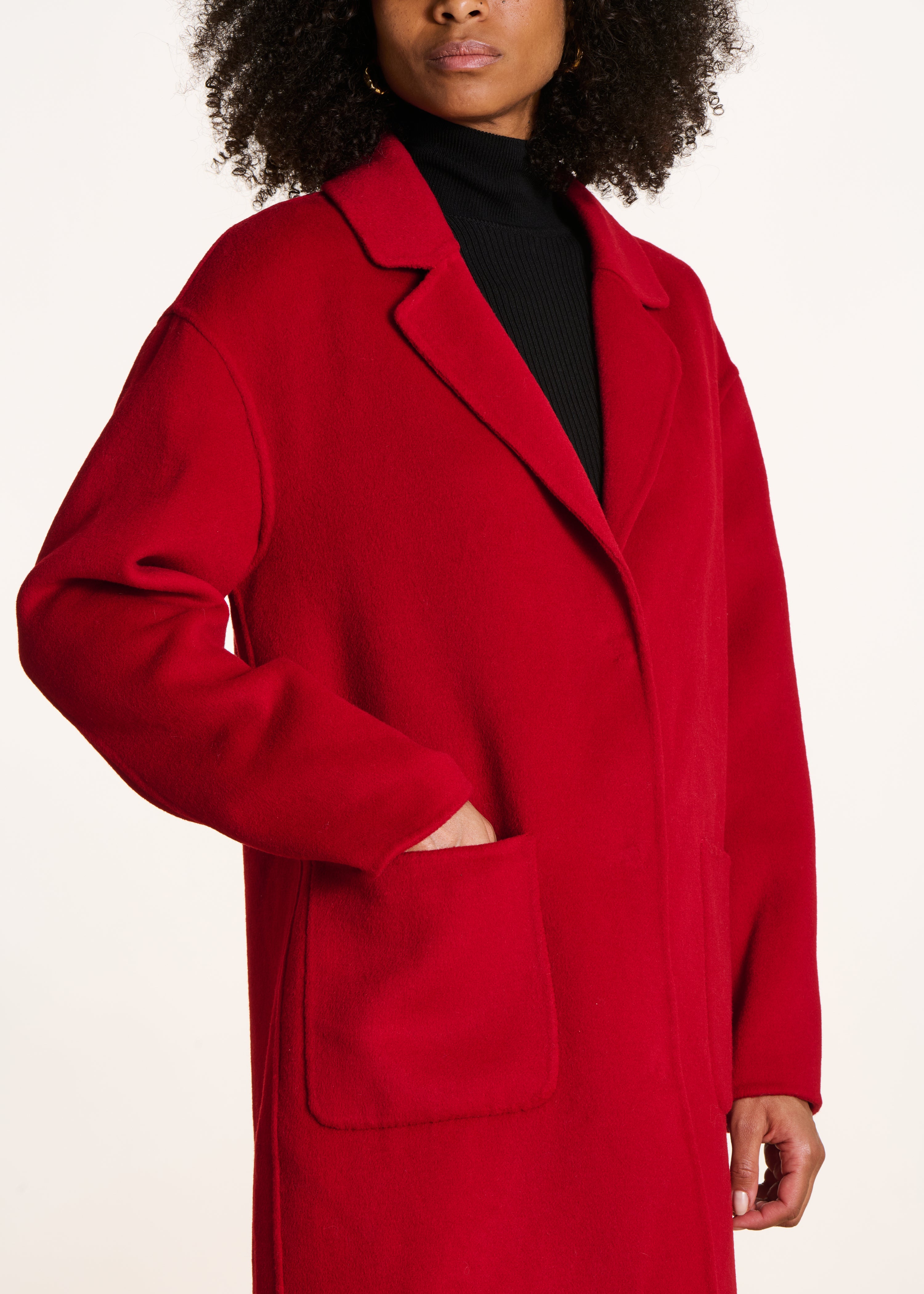 Abrigo midi rojo de lana