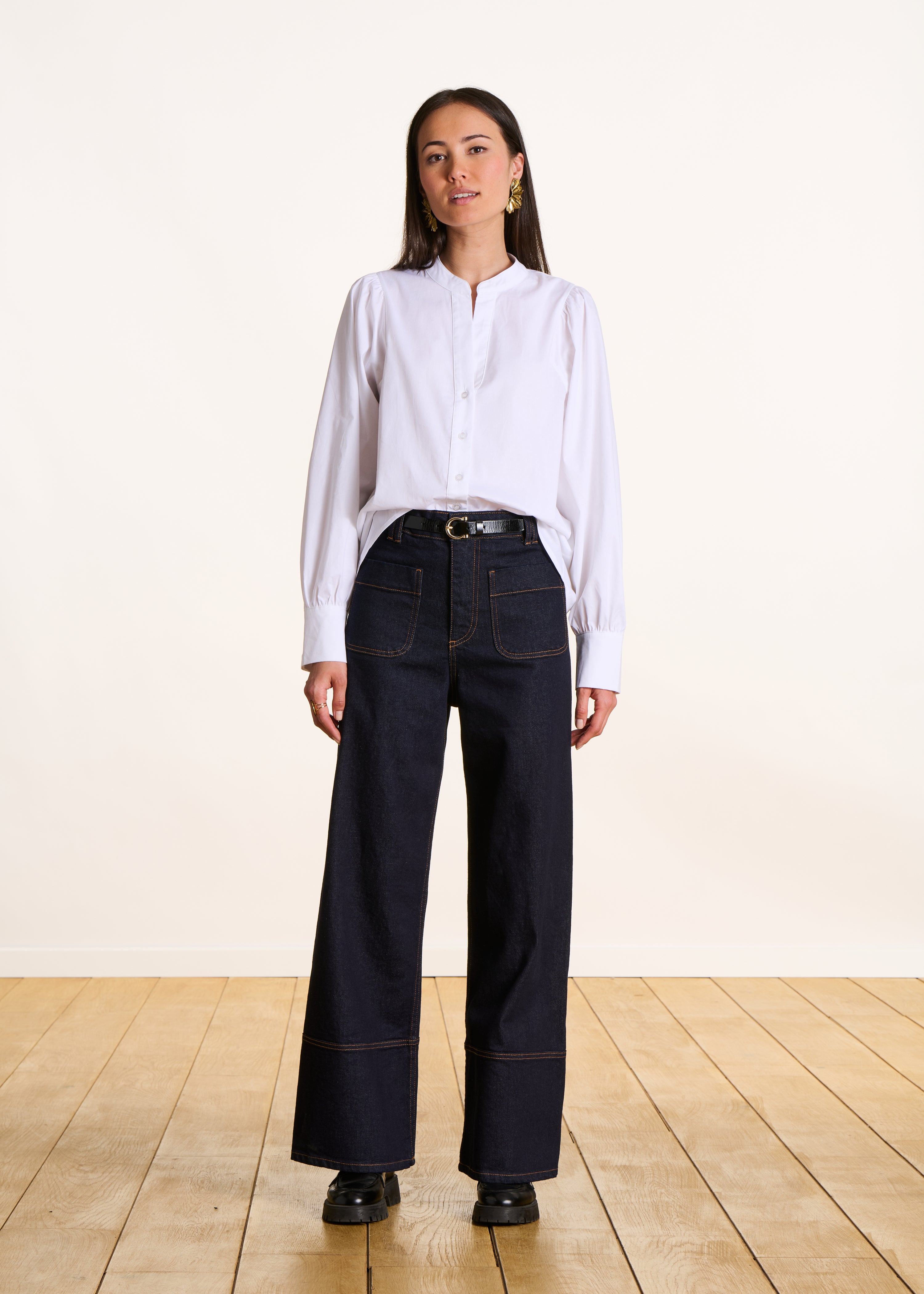 Jean brut droit à taille haute en coton biologique