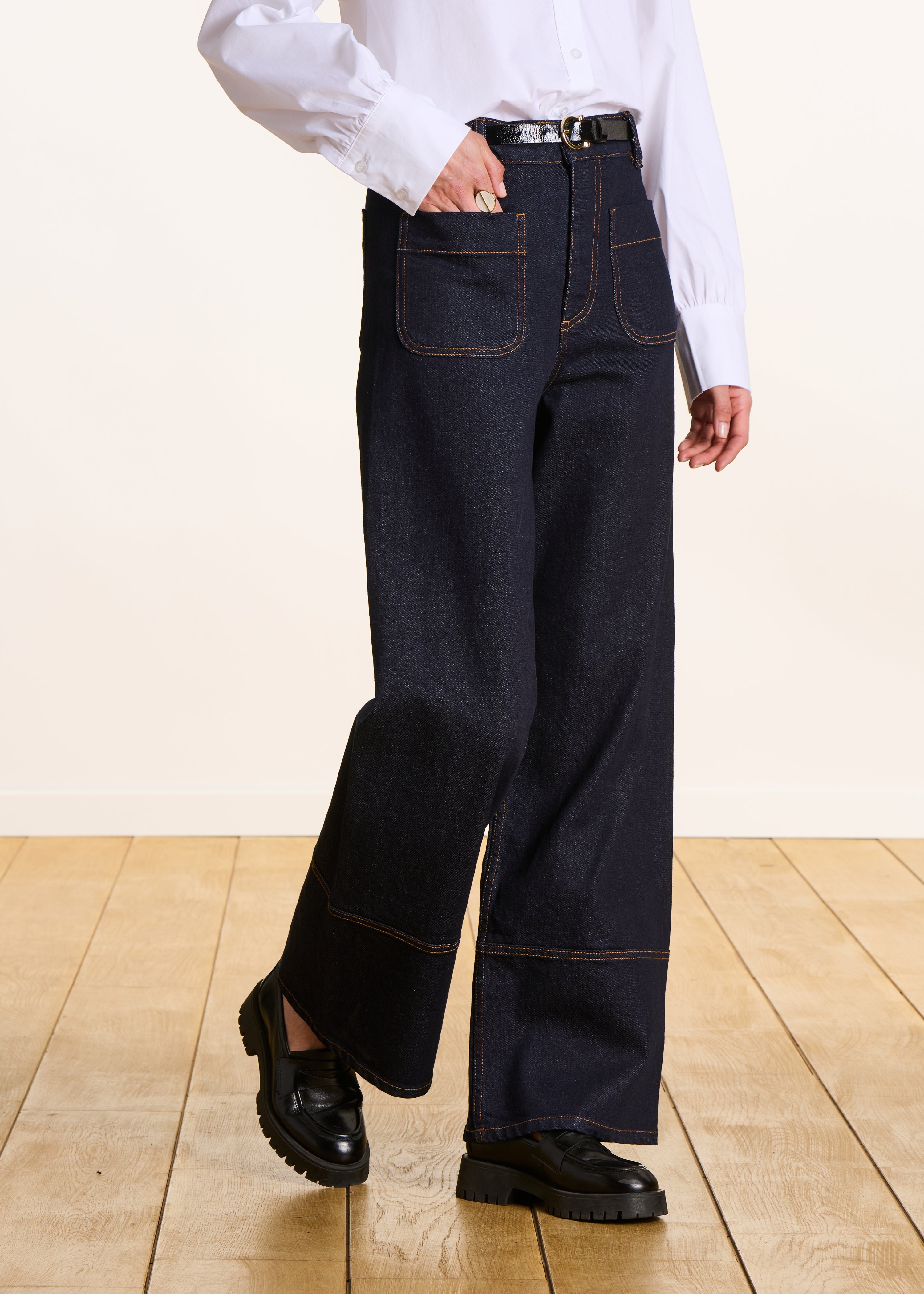 Jean brut droit à taille haute en coton biologique
