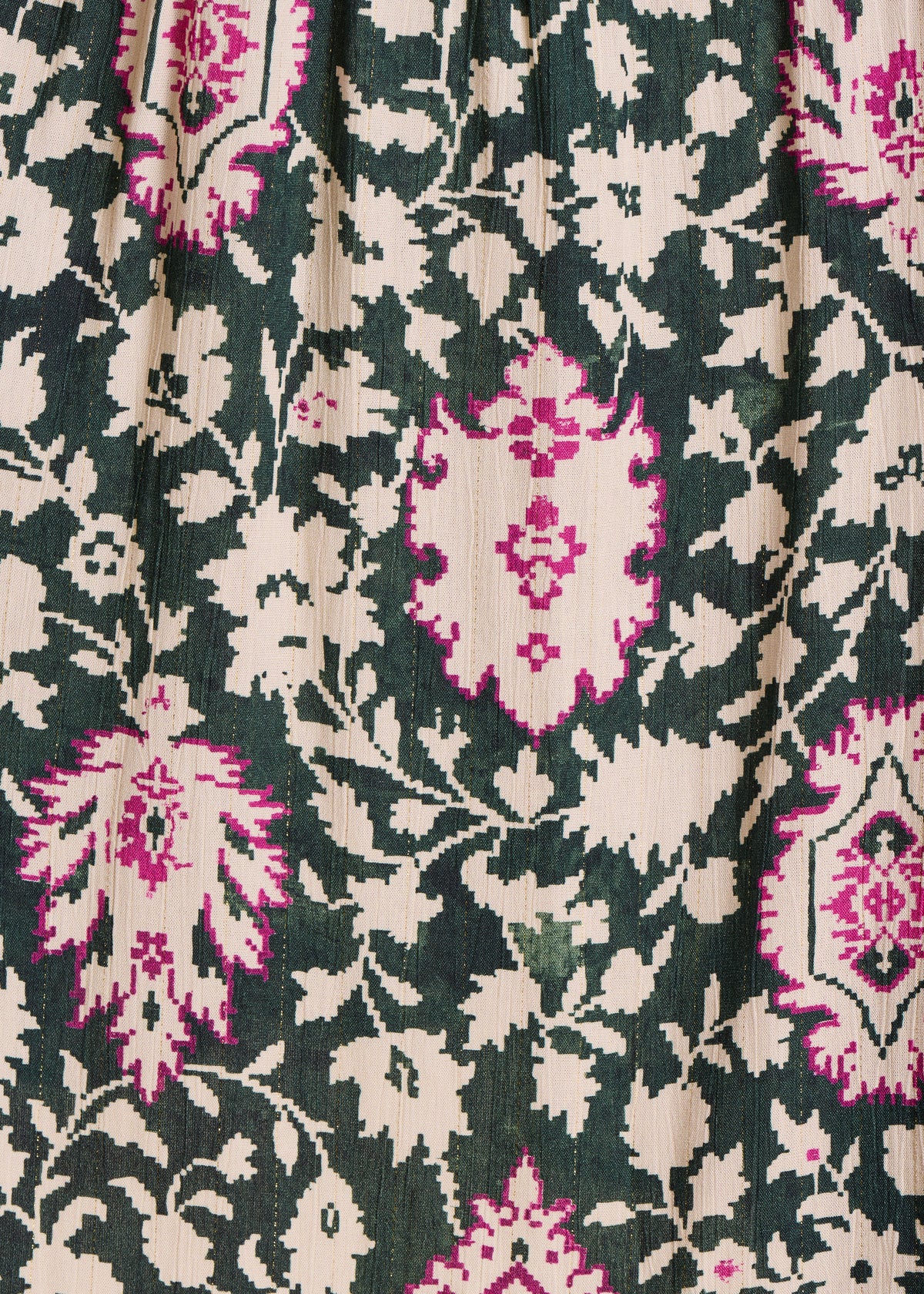 Falda larga verde oscuro con cintura elástica y estampado