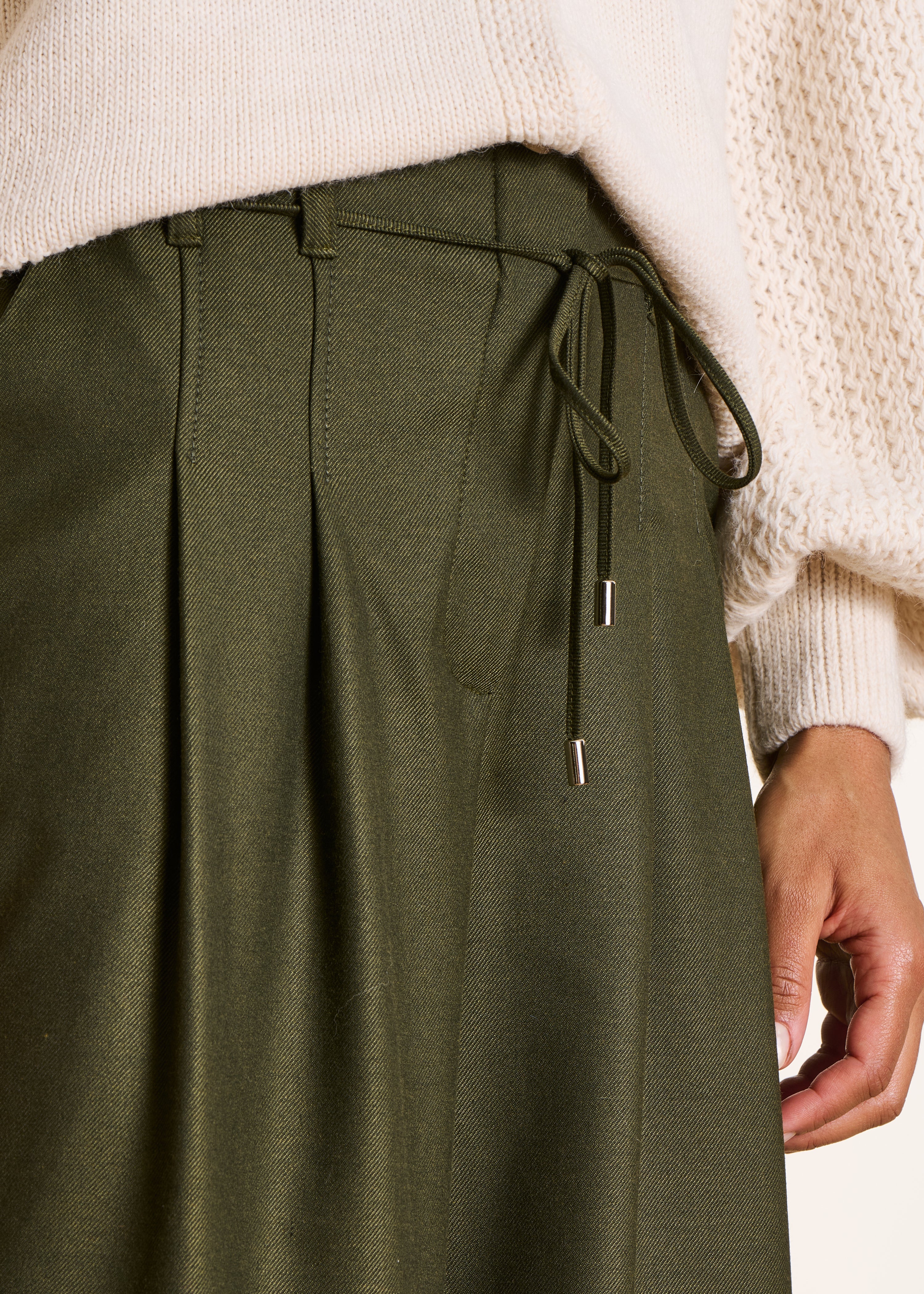Pantalon cropped kaki en flanelle