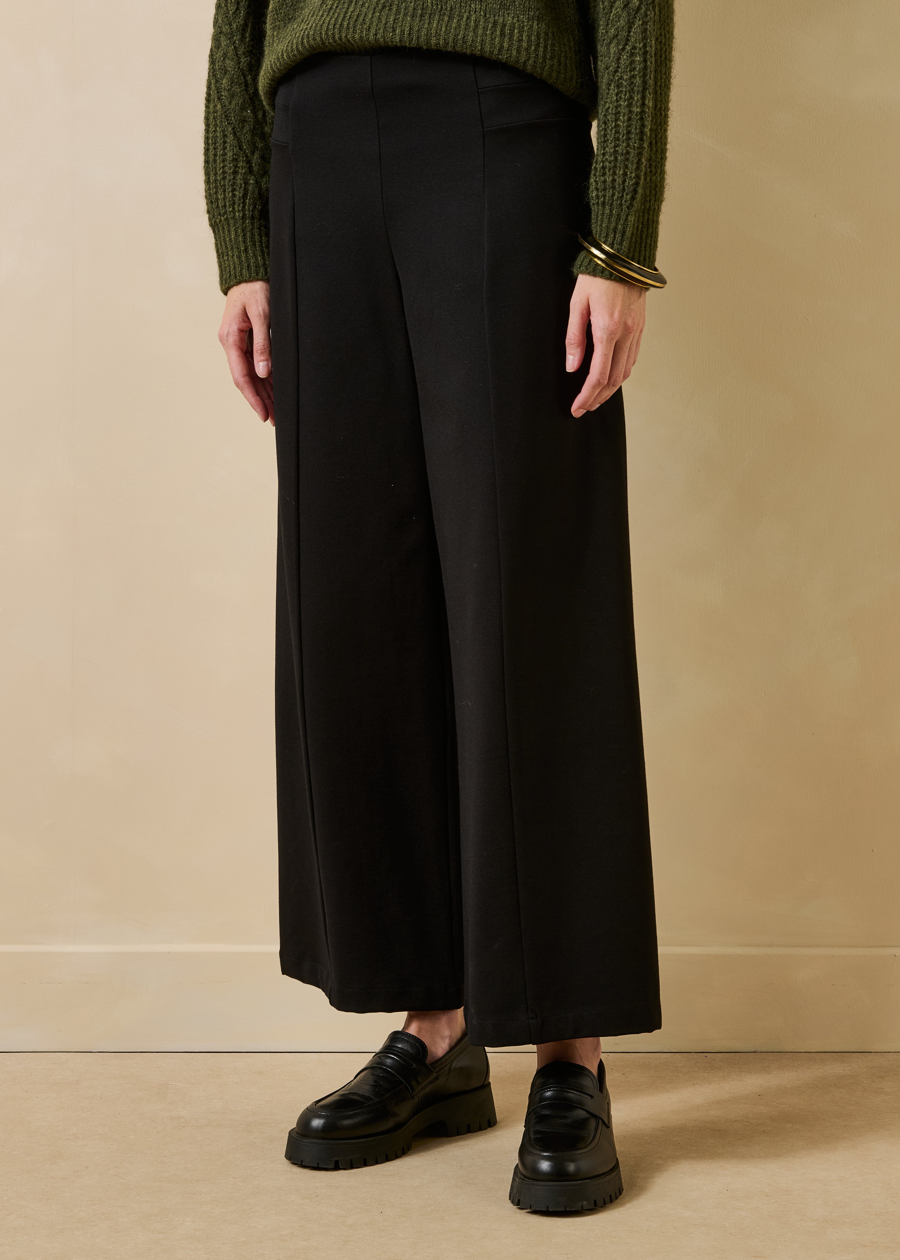 Pantalon cropped en jersey milano noir taille élastique