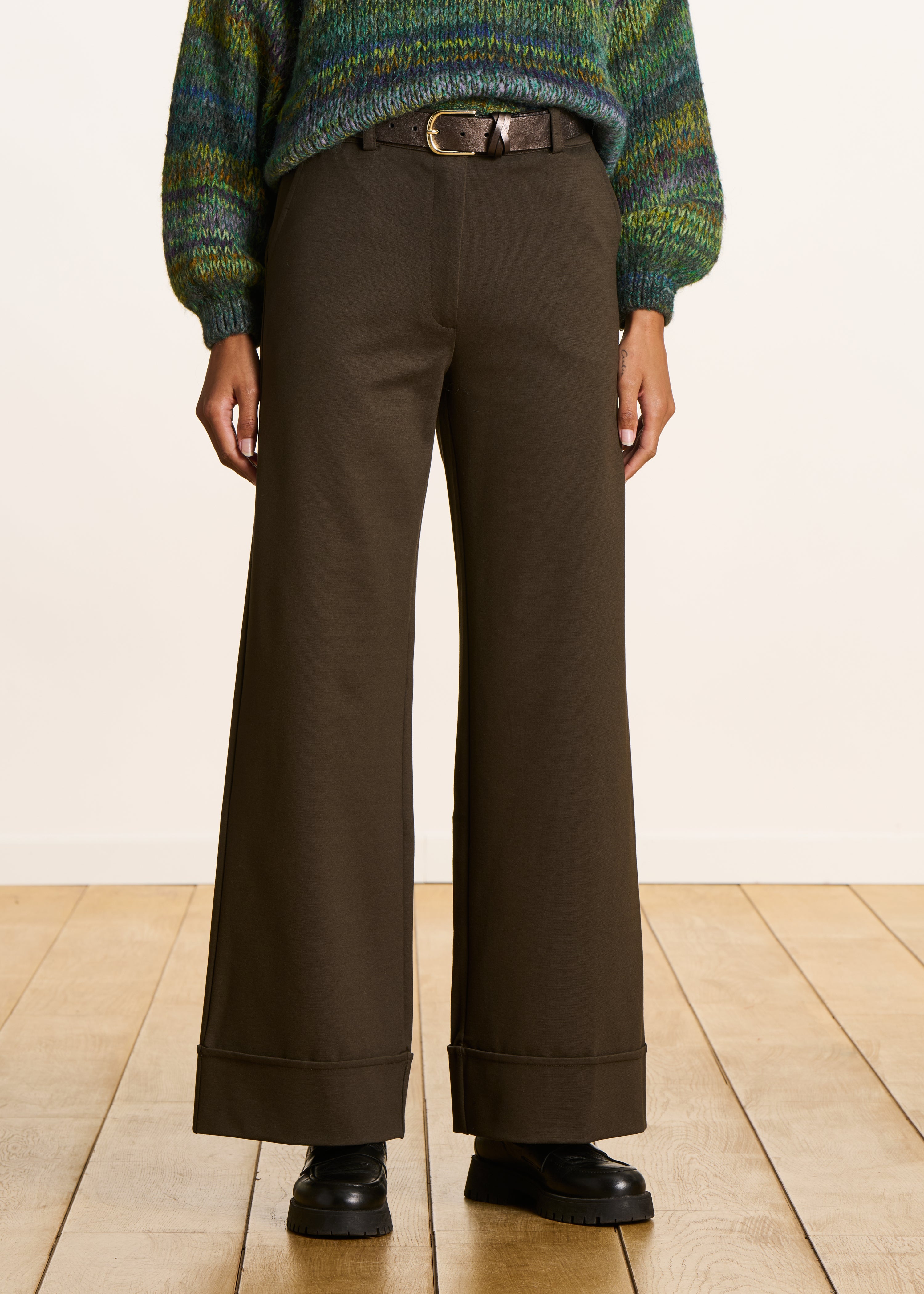 Pantalon en milano marron taille haute
