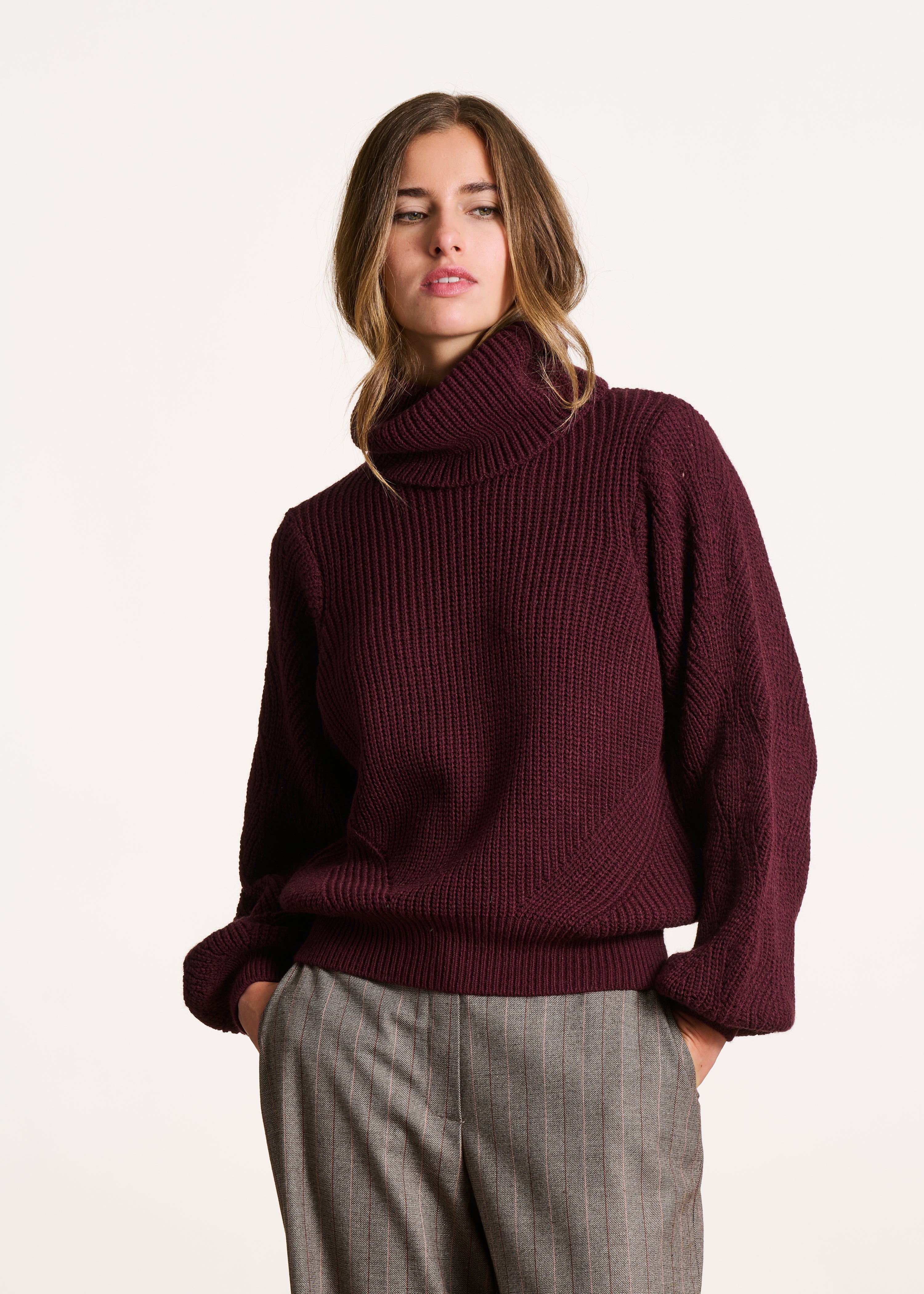 Maglione bordeaux maniche lunghe collo alto La Fée Maraboutée