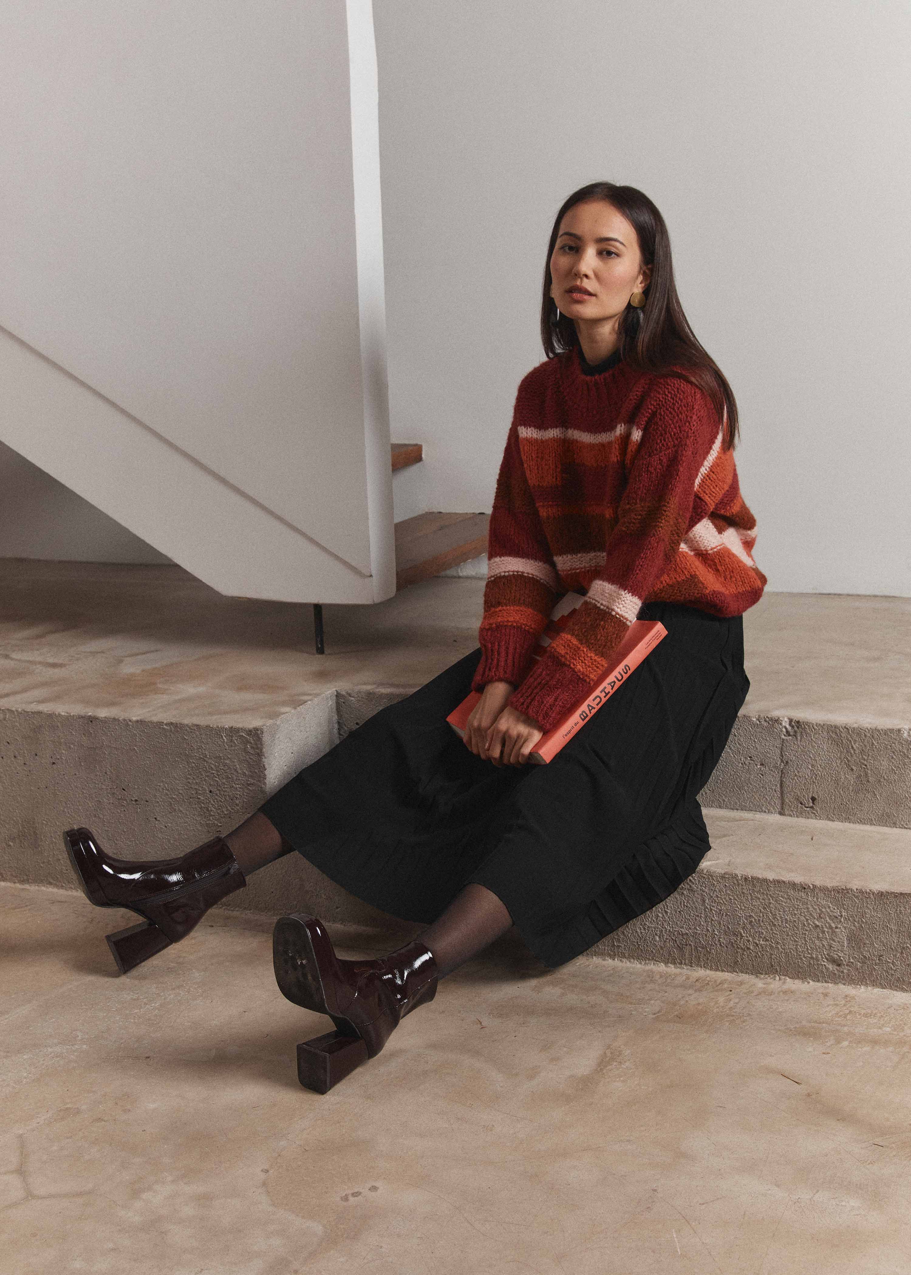 Orange striped long sleeve sweater La Fée Maraboutée