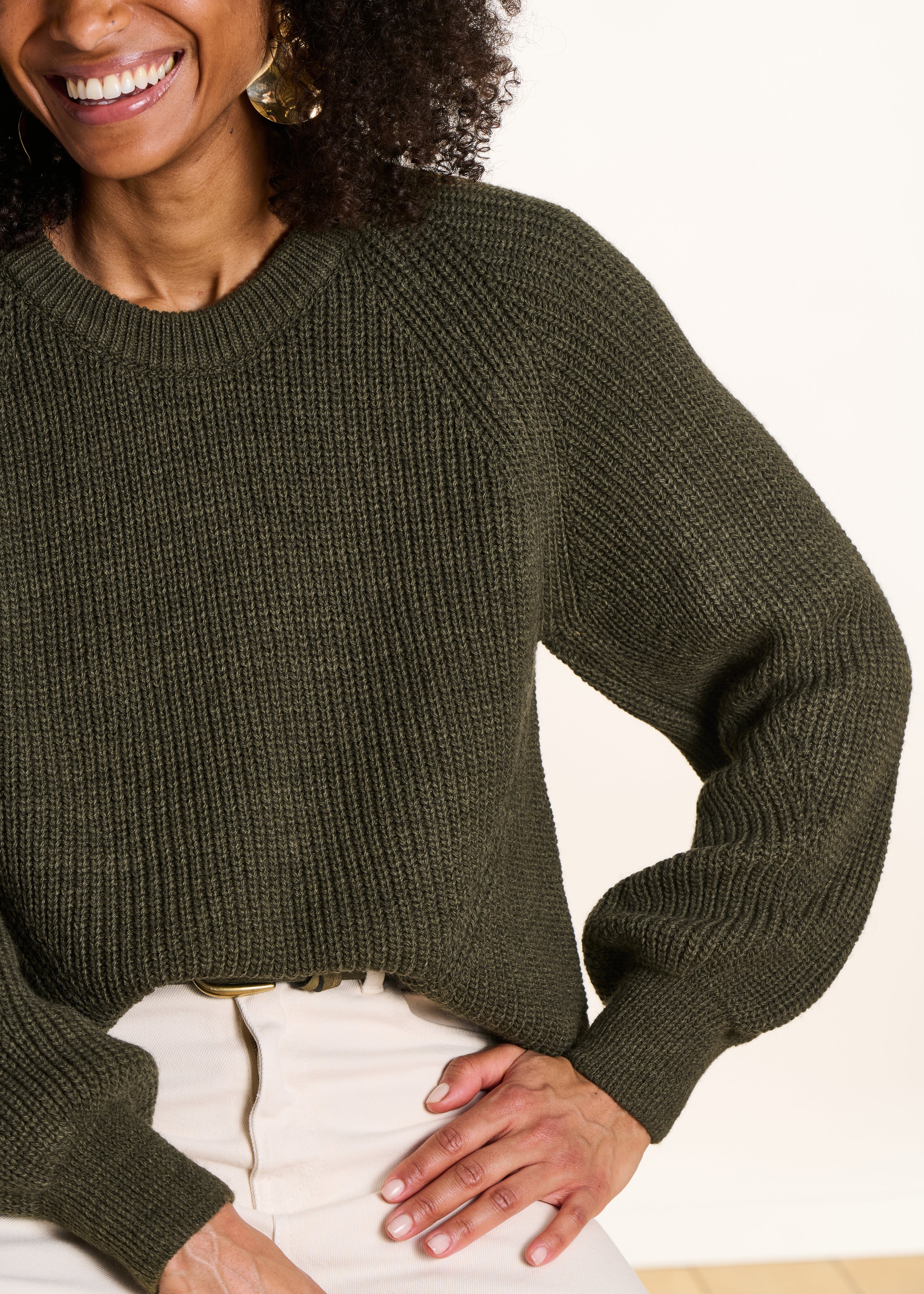 Pull kaki manches longues col rond