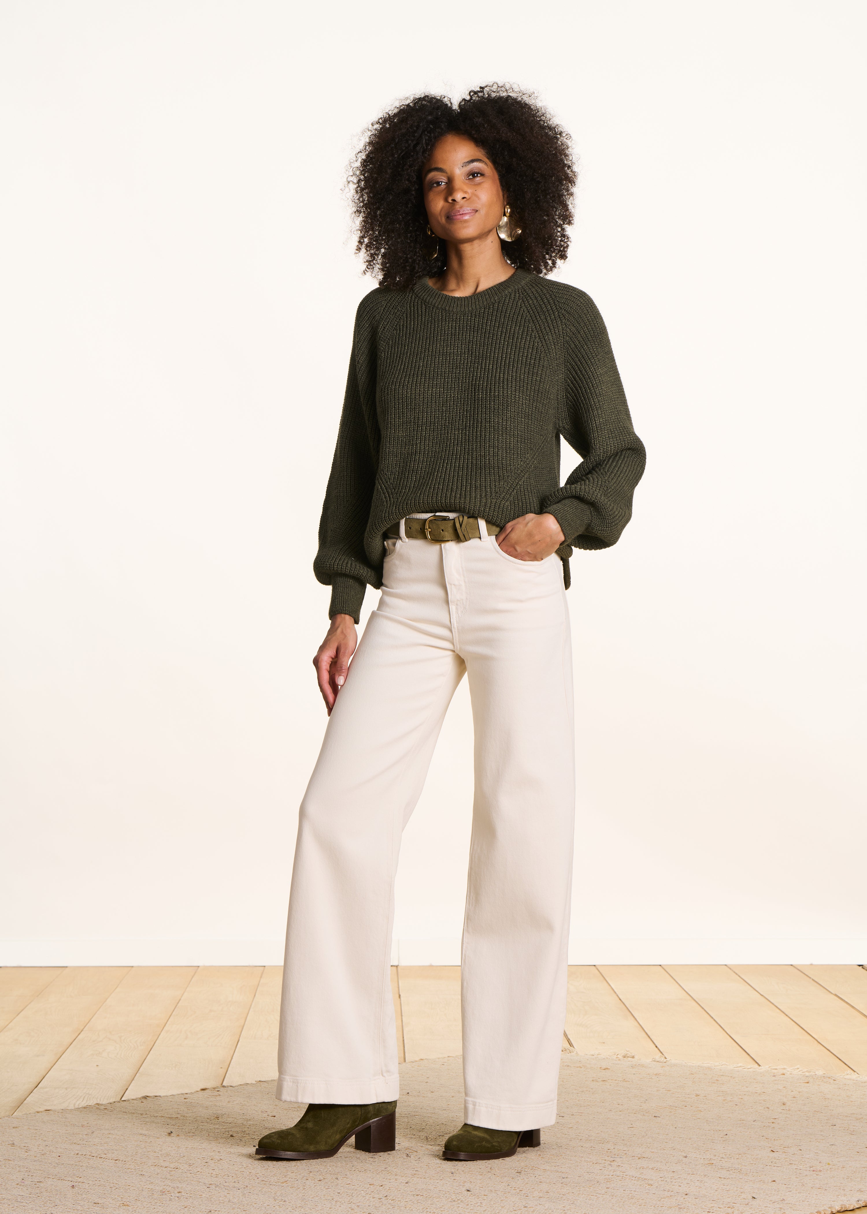 Pull kaki manches longues col rond
