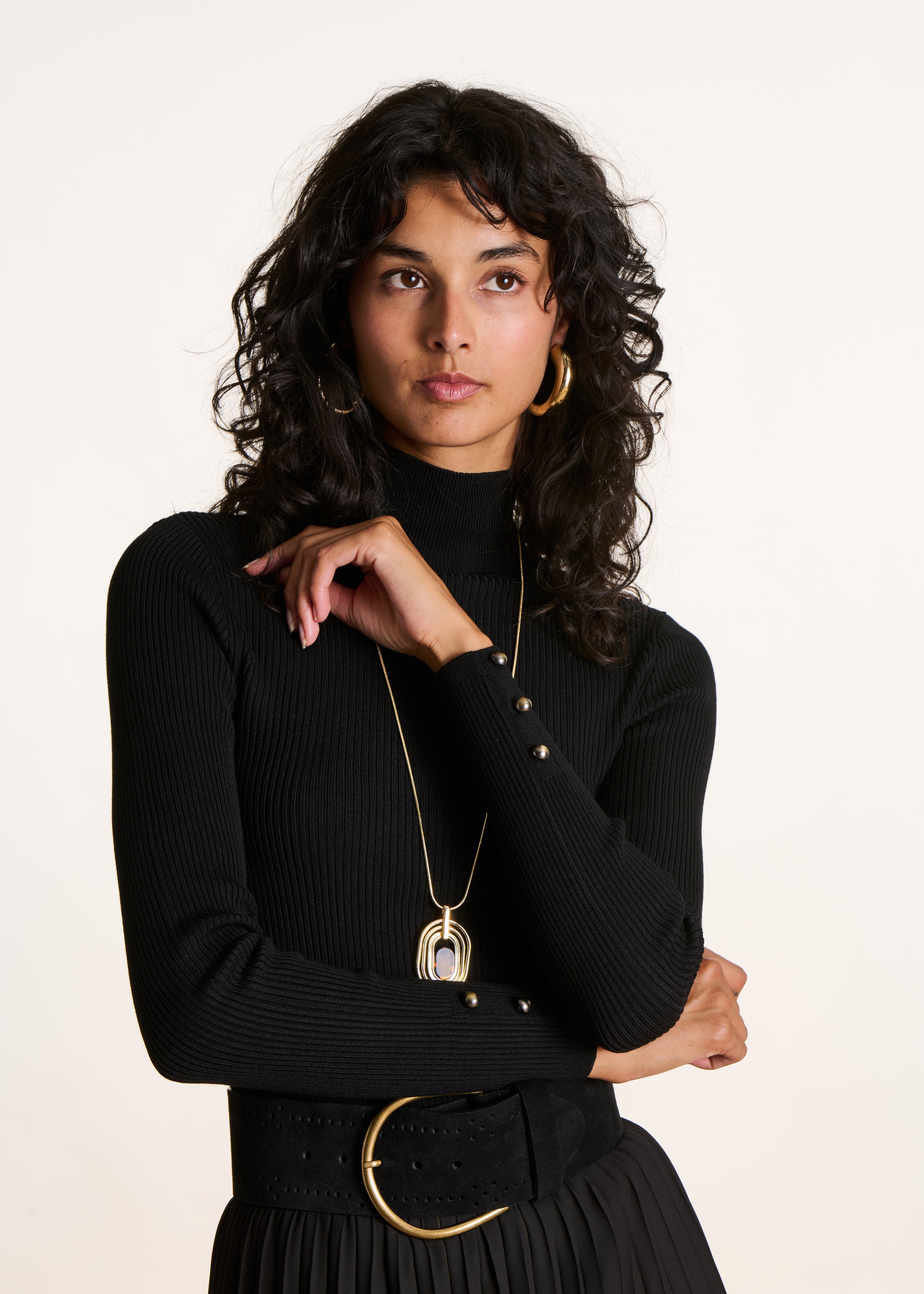 Kaki Maglione Coste Larghe Maglione Nero In Maglia Fine Con