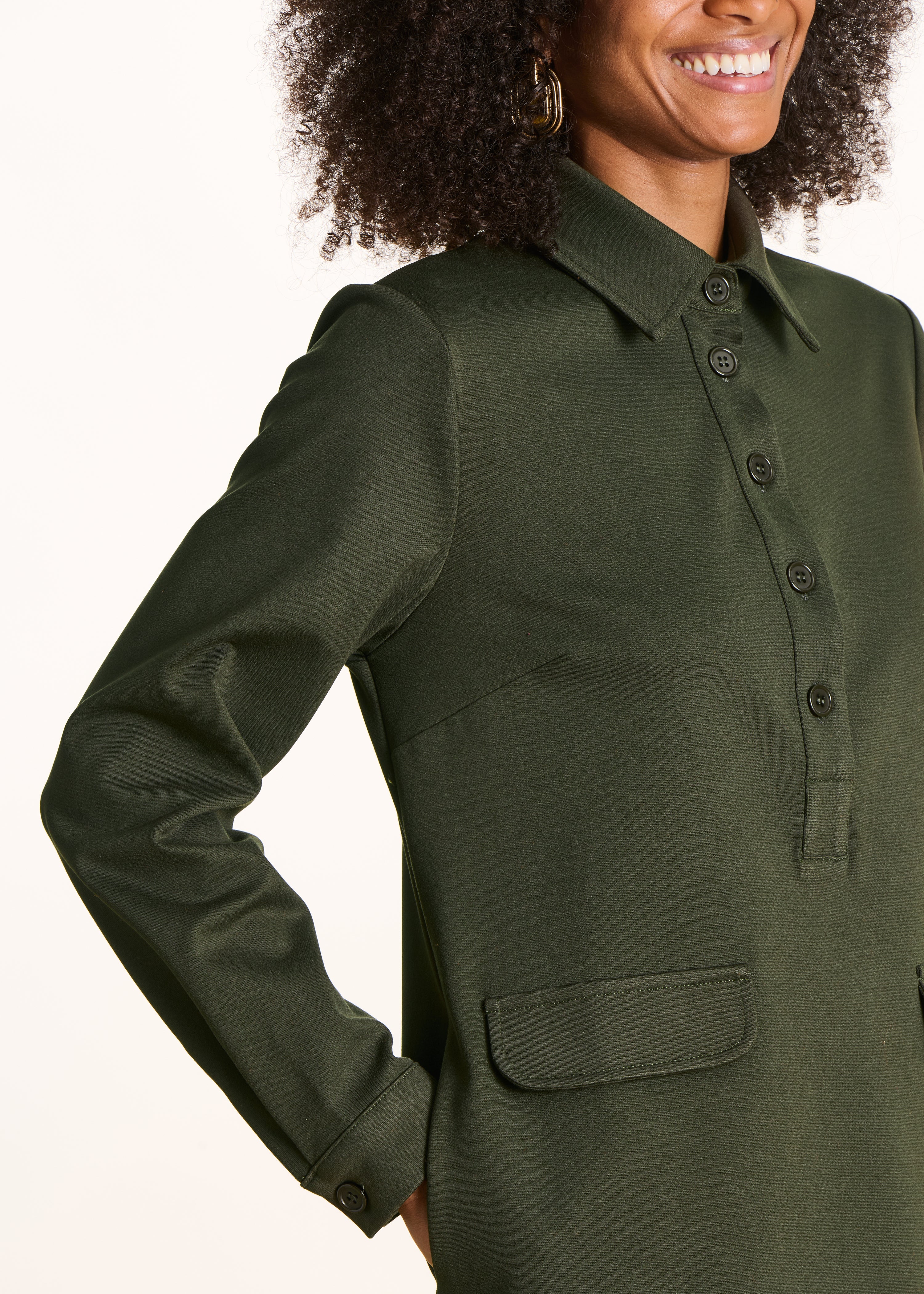 Short khaki shirt dress in milano