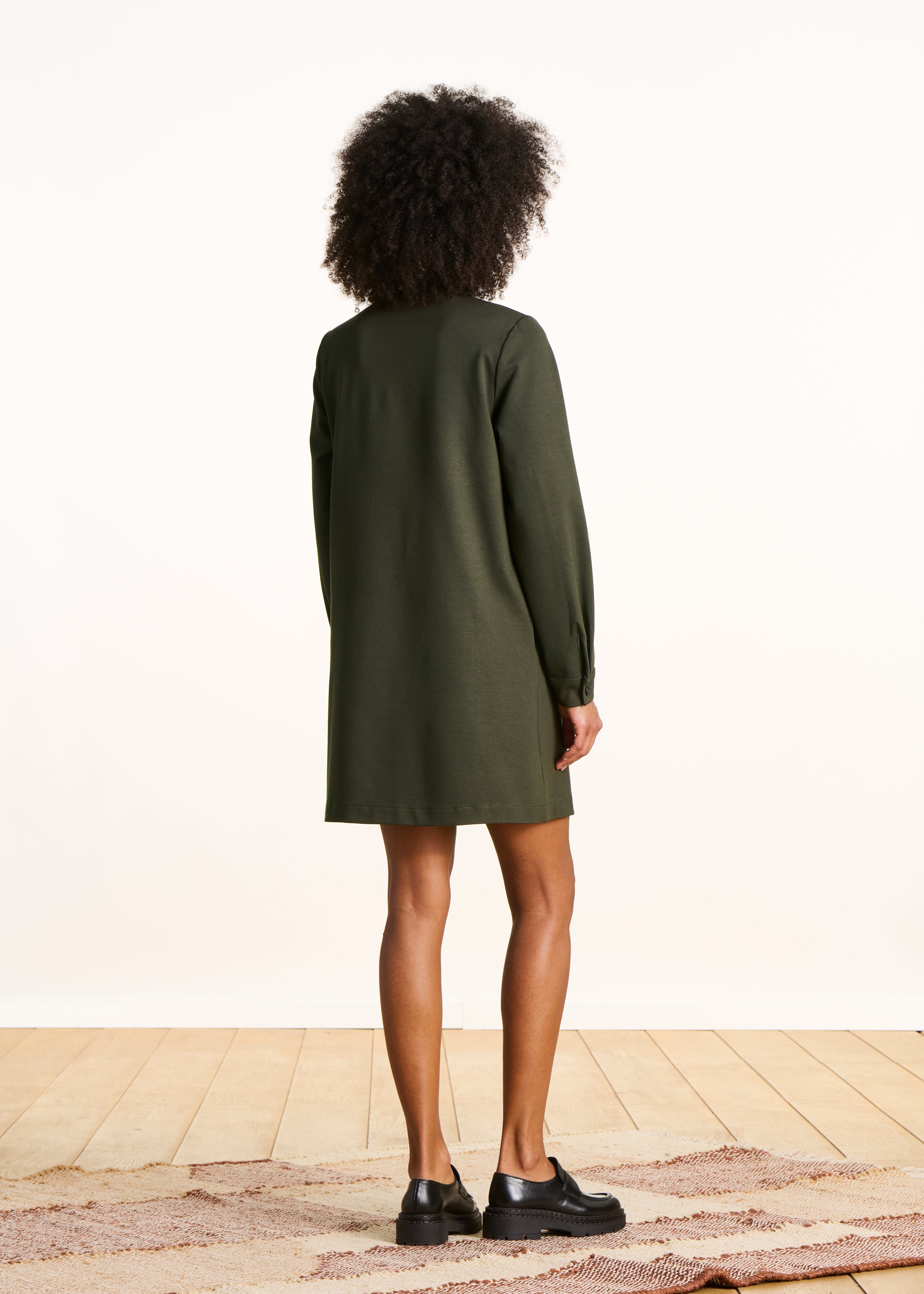 Short khaki shirt dress in milano