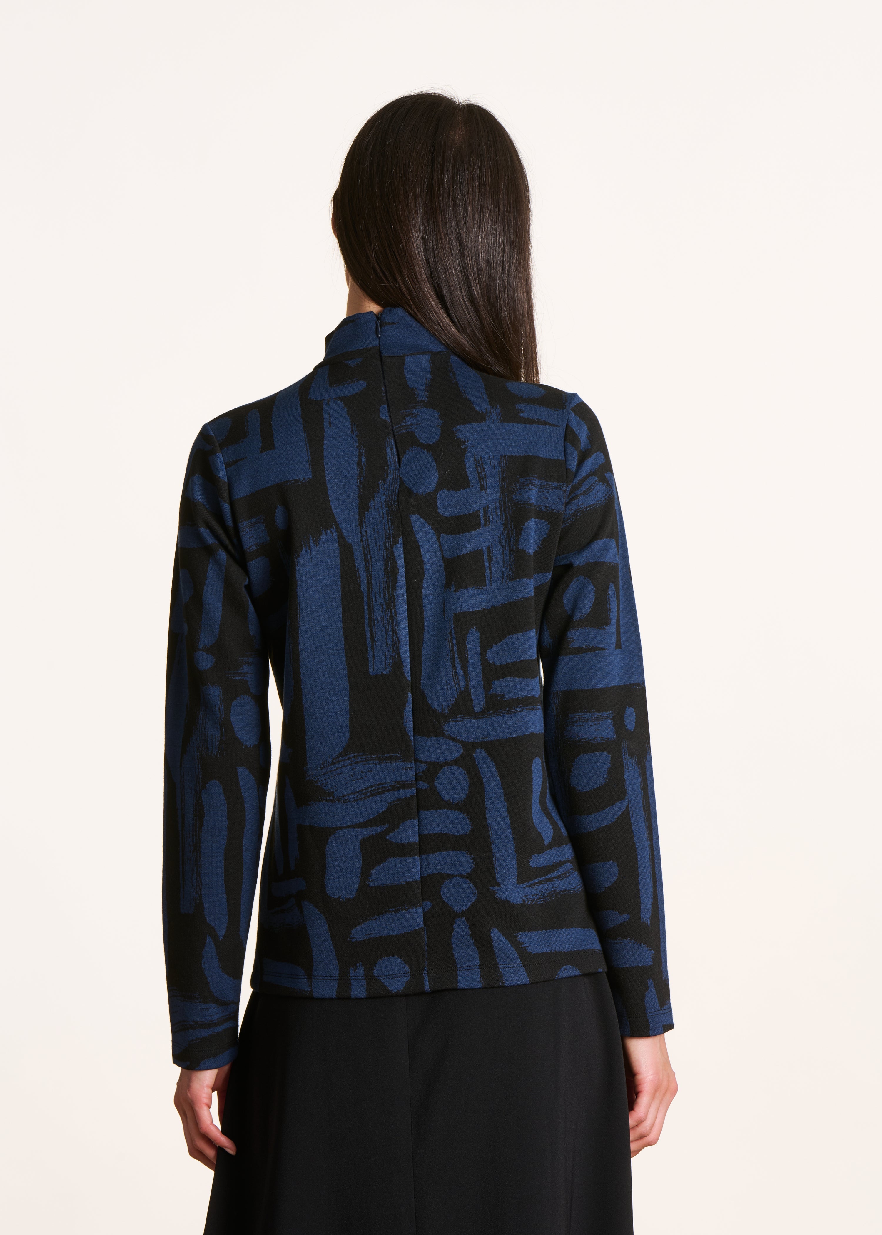 T-Shirt schwarz und blau aus Jacquard mit Print, langärmlig