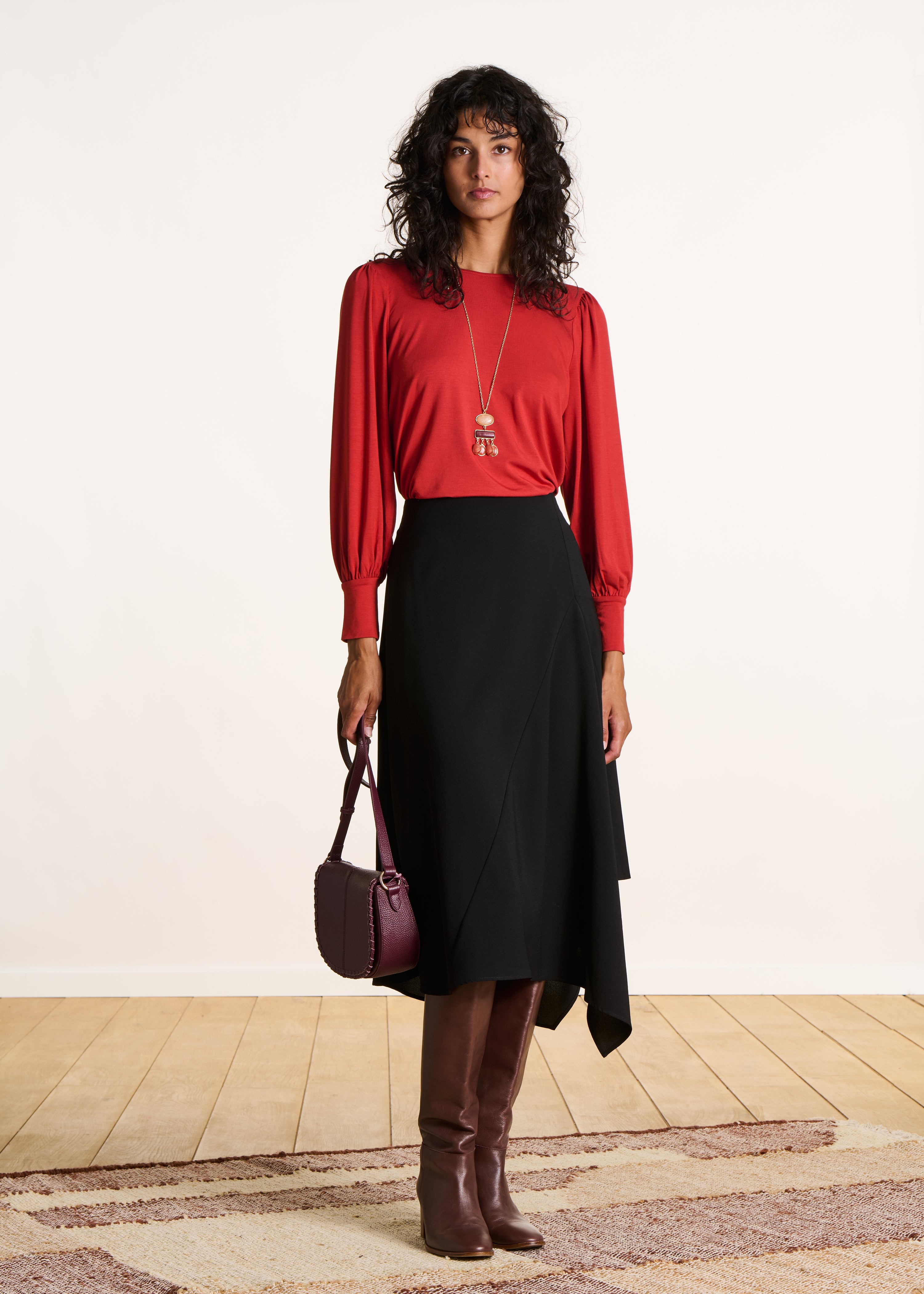 T-shirt rouge ample manches longues