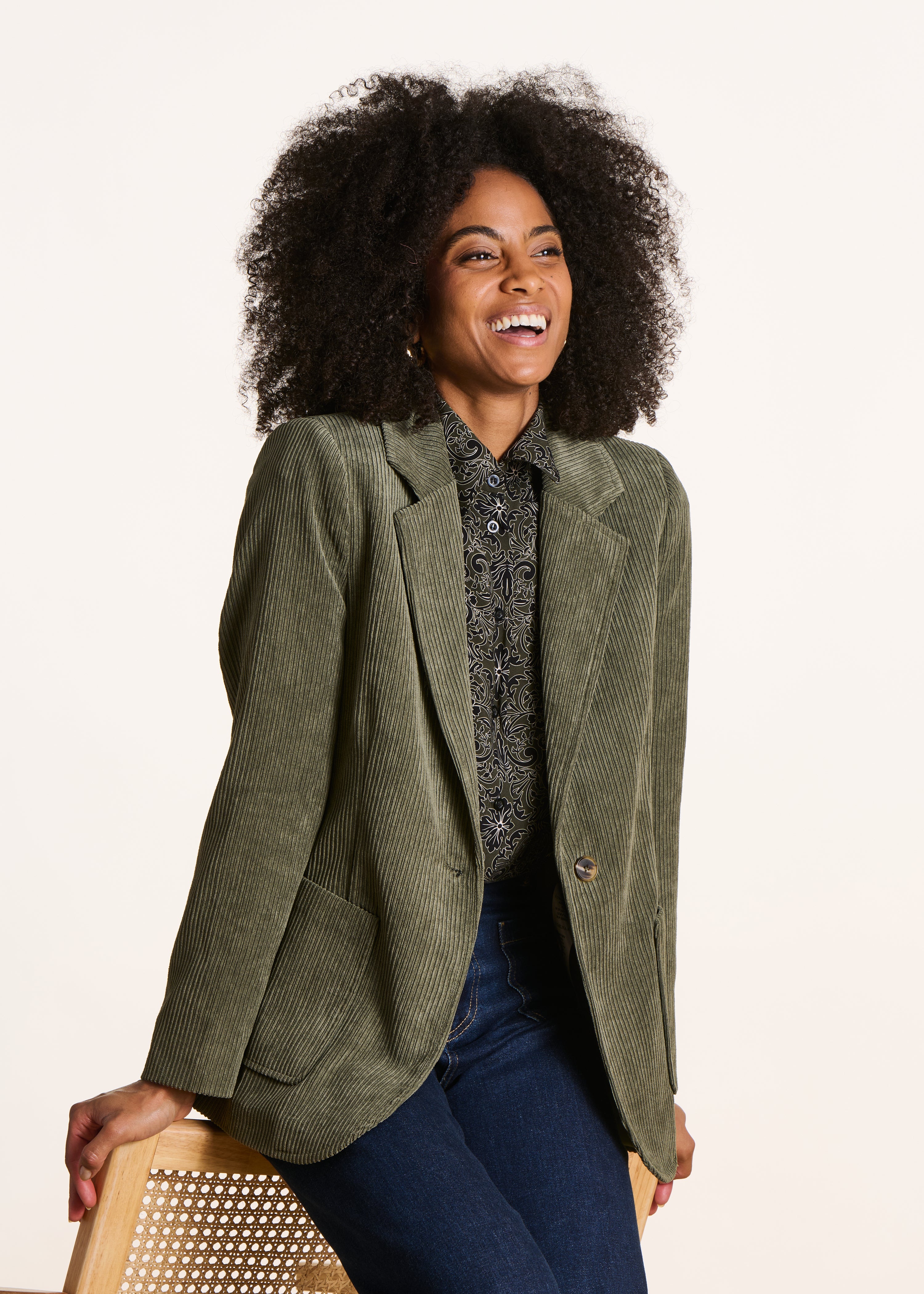 Blazer Femme Velours Côtelé Veste Tailleur Kaki En Velours Côtelé