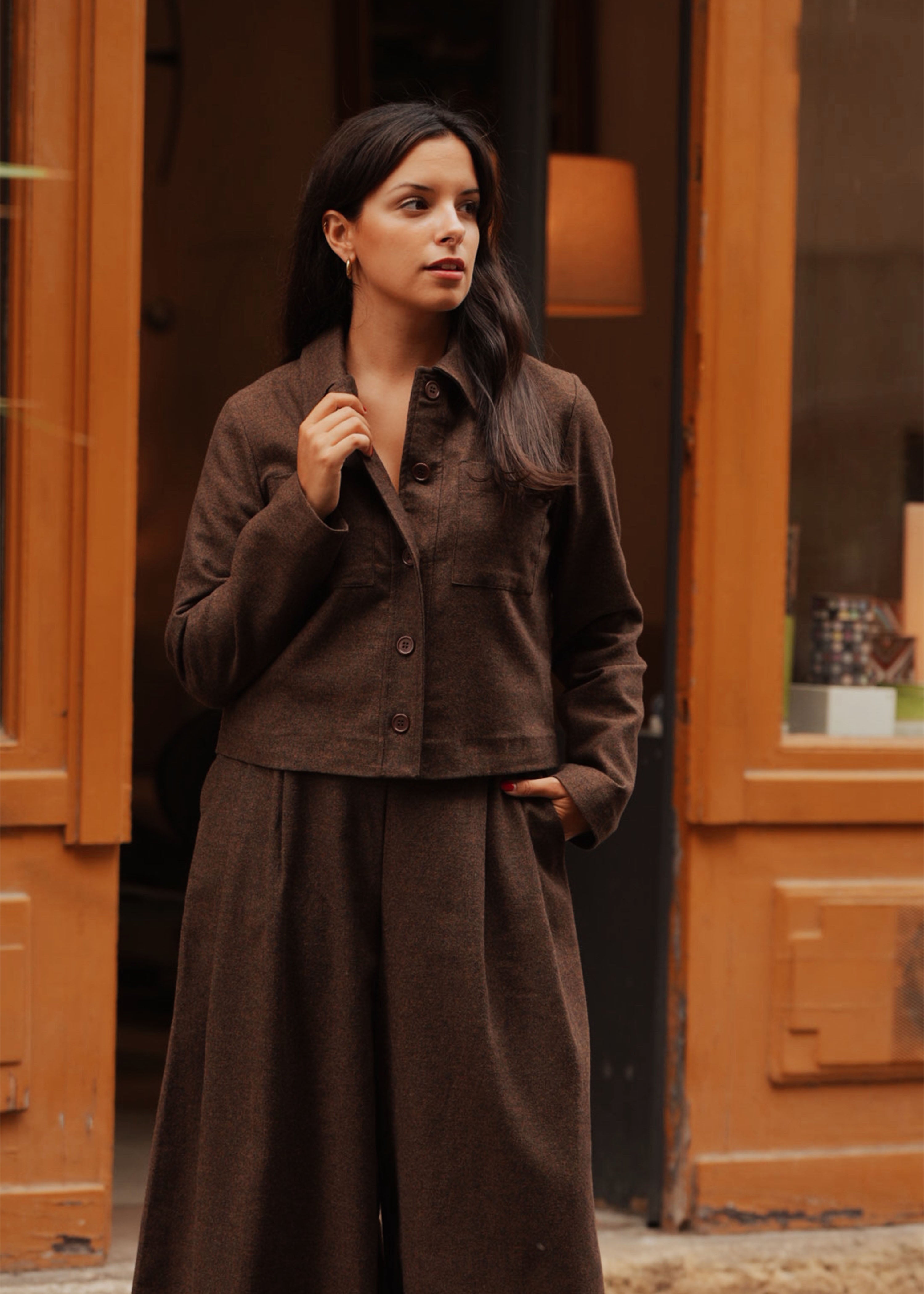 Veste courte en tweed marron La Fée Maraboutée