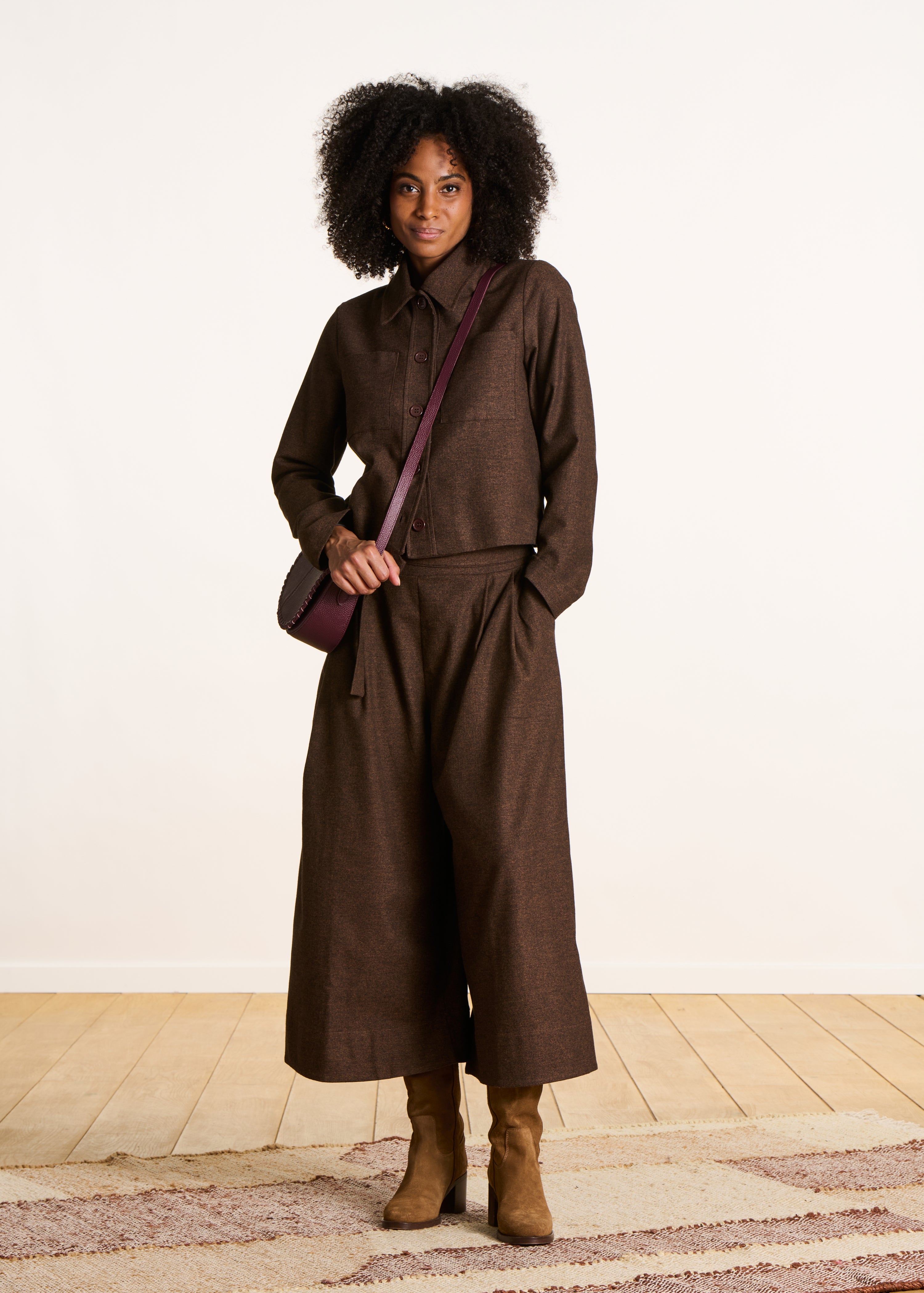 Veste courte en tweed marron