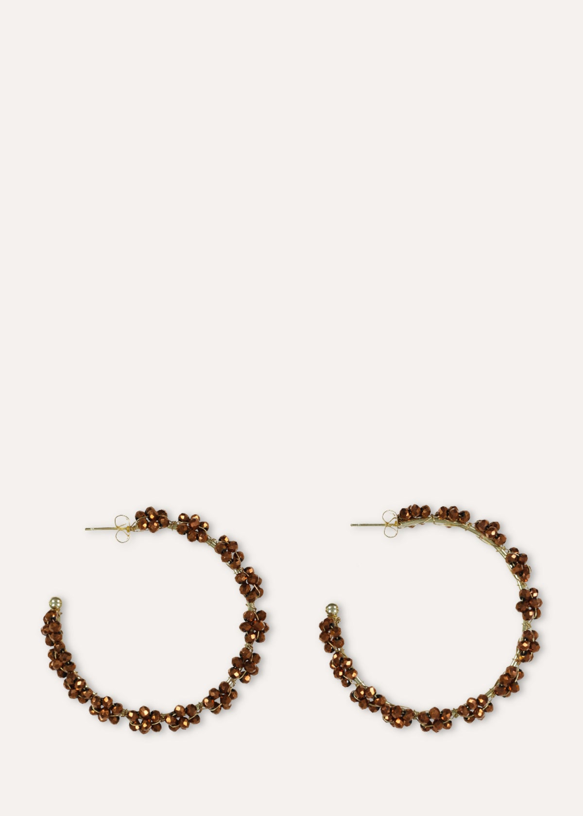 Brown pearl flower hoop earrings