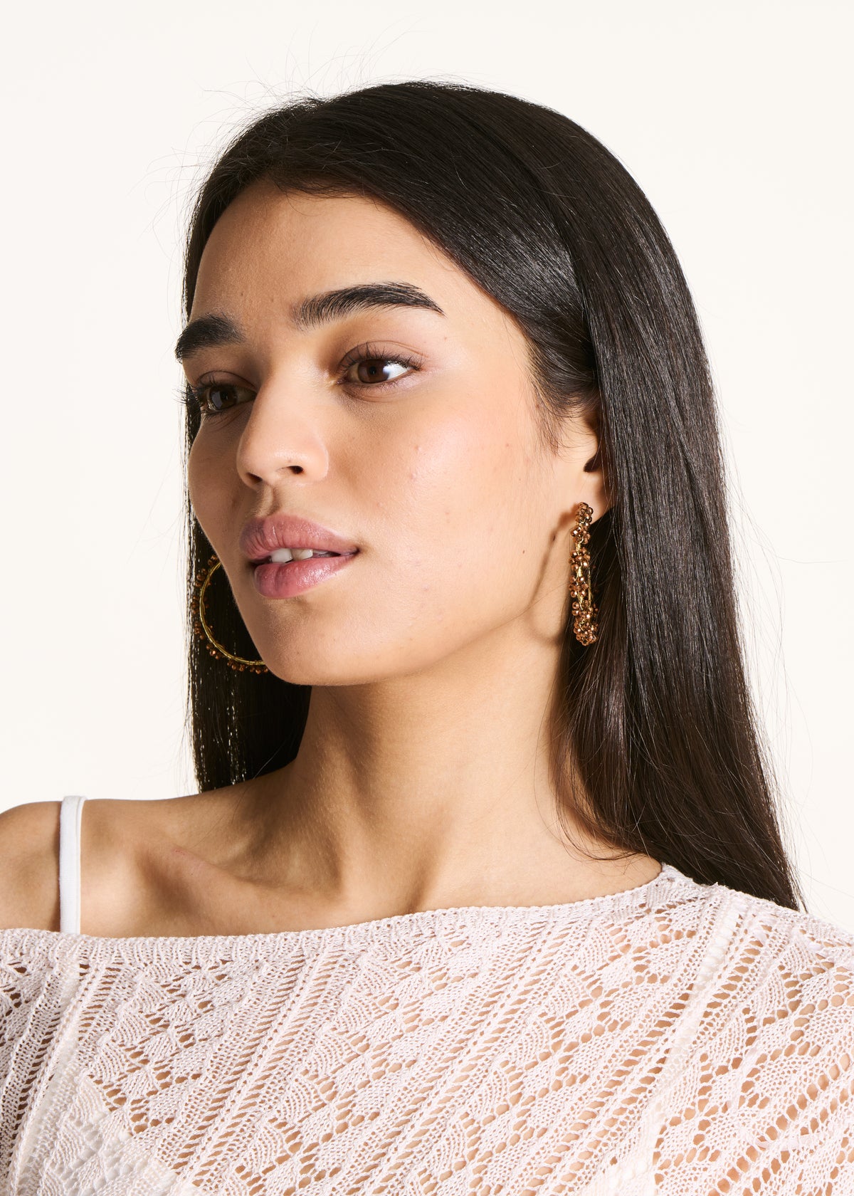 Brown pearl flower hoop earrings