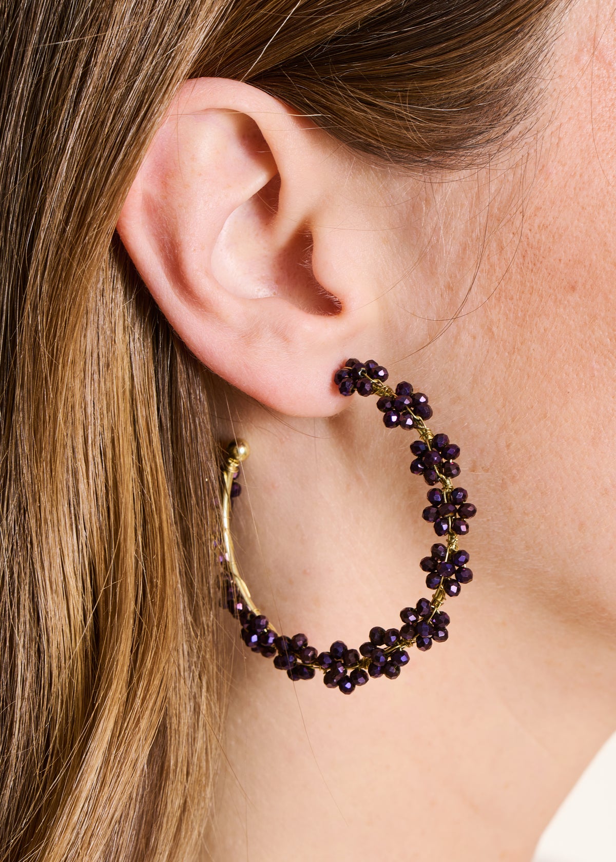 Purple Pearl Flower Hoop Earrings