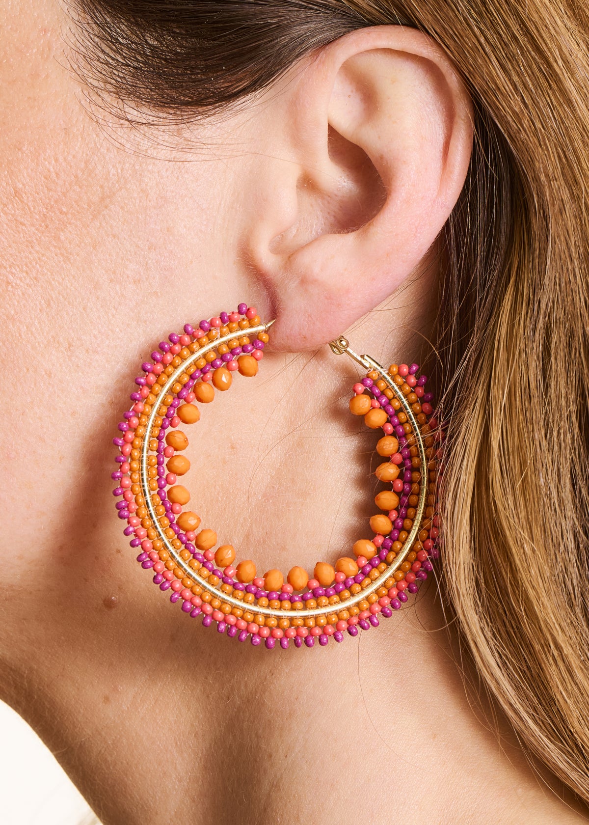 Orange pearl hoop earrings