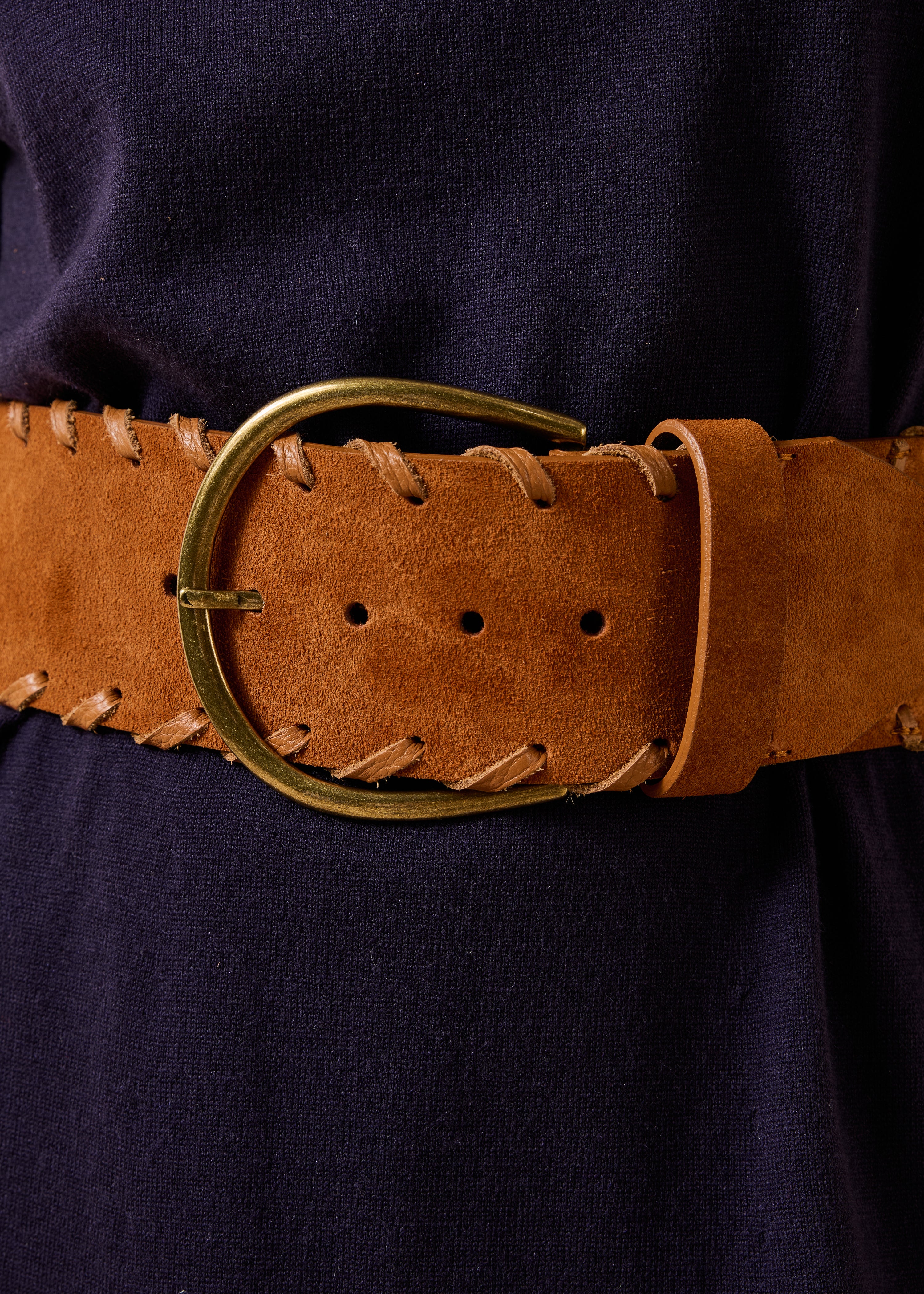 Cintura larga marrone in pelle
