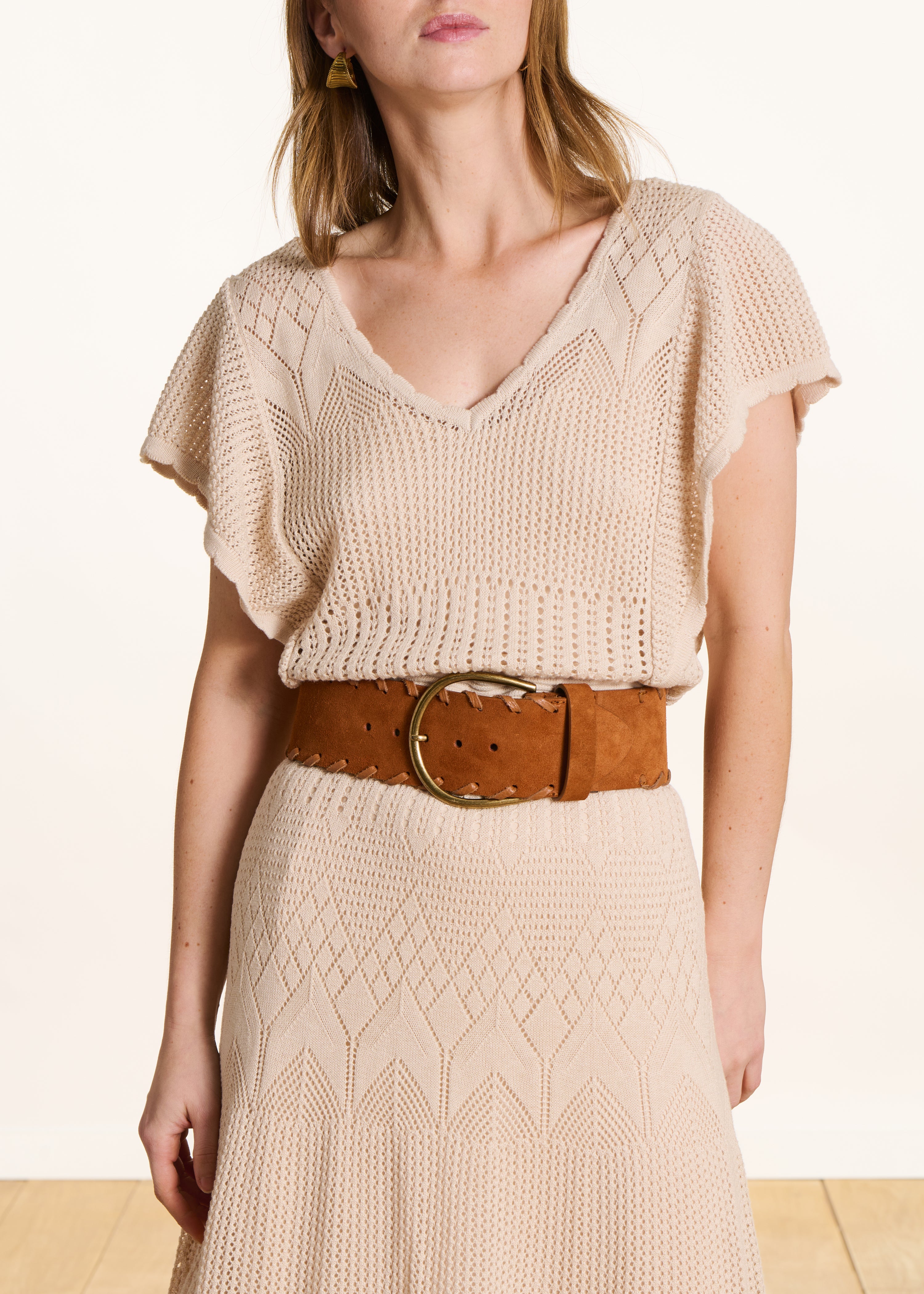 Ceinture large marron en cuir
