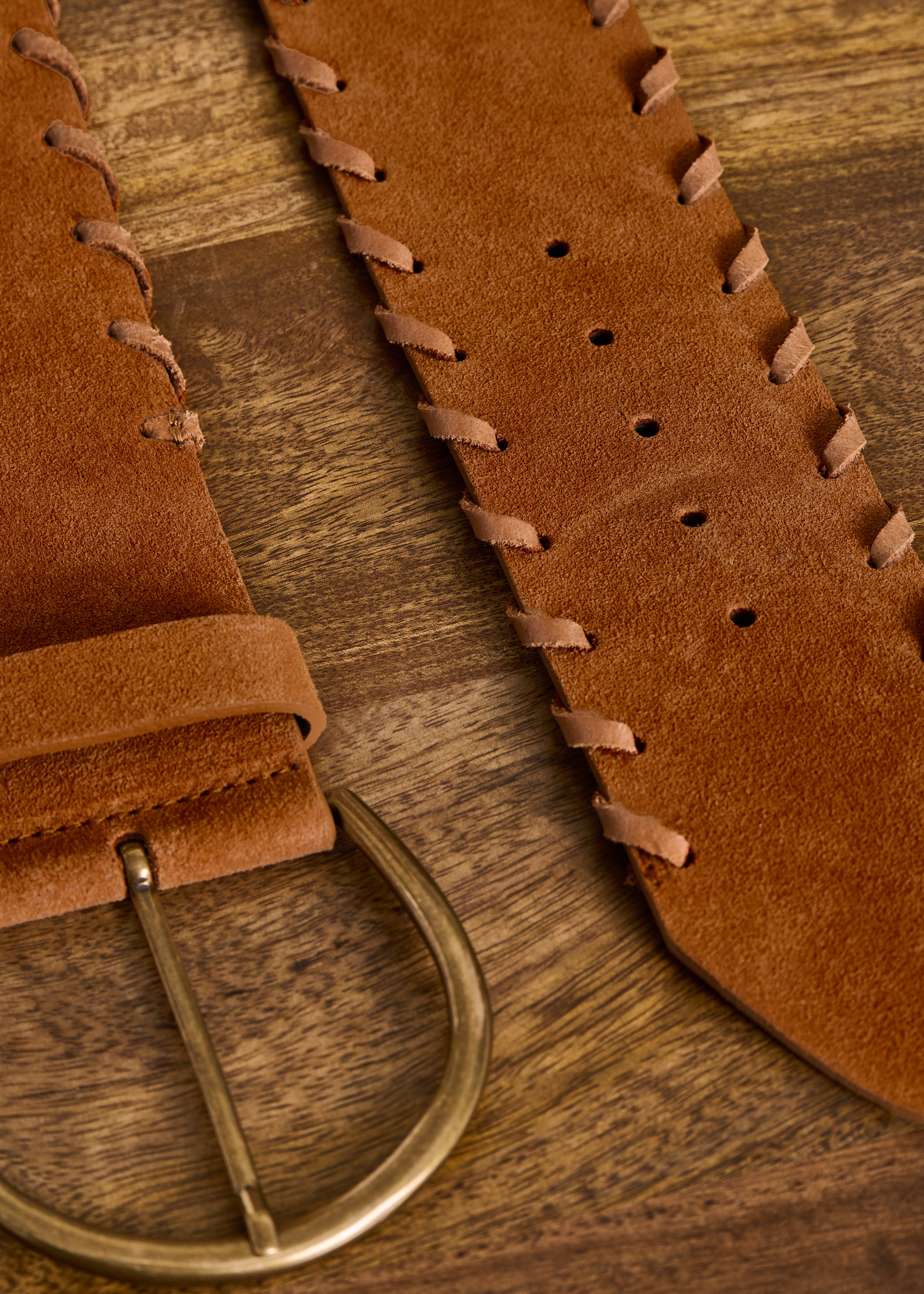 Ceinture large marron en cuir