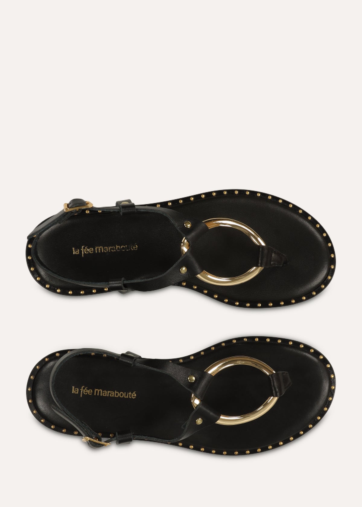 Sandales plates bijou en cuir noir