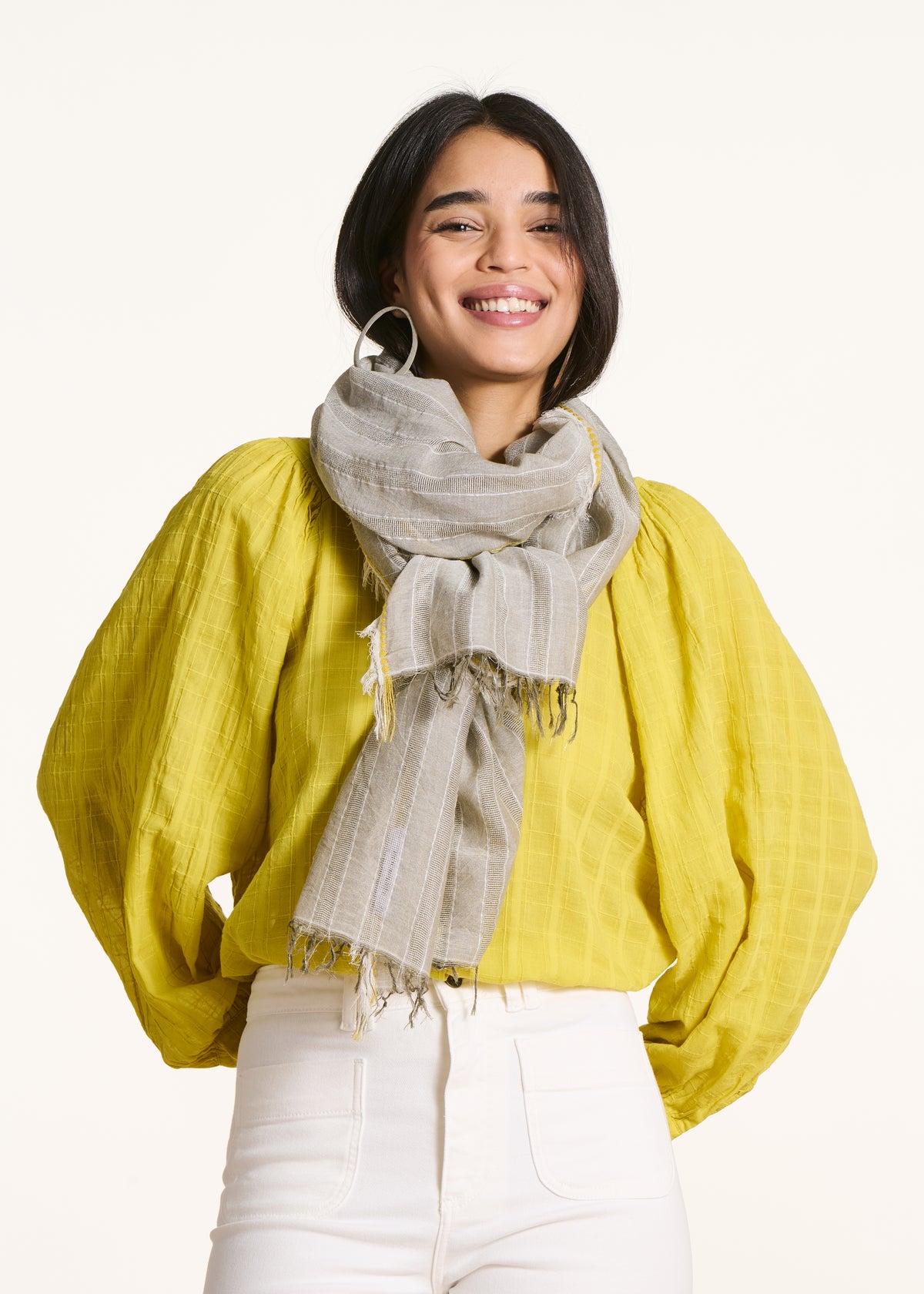 Striped khaki scarf