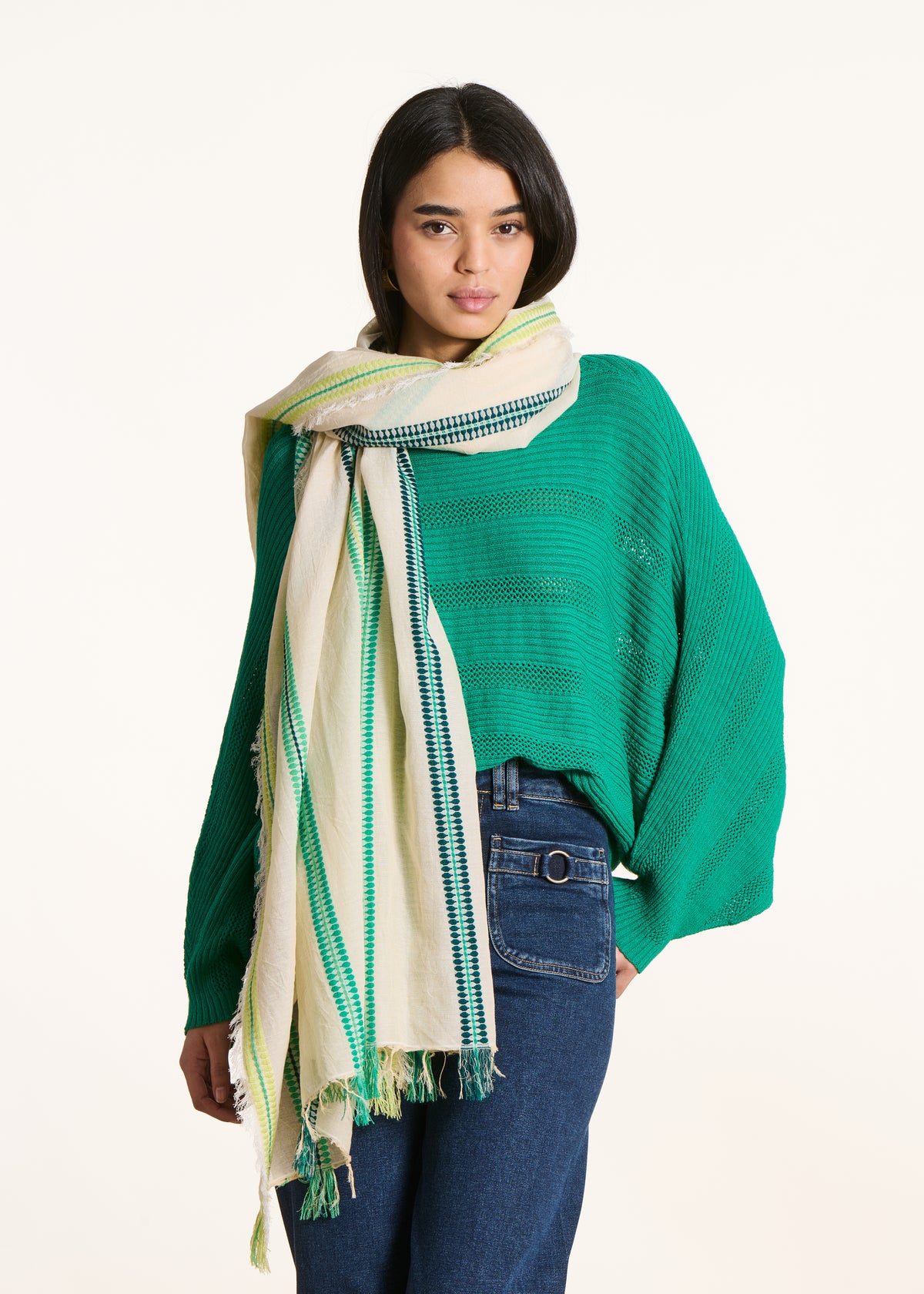 Green Striped Fashion Scarf
