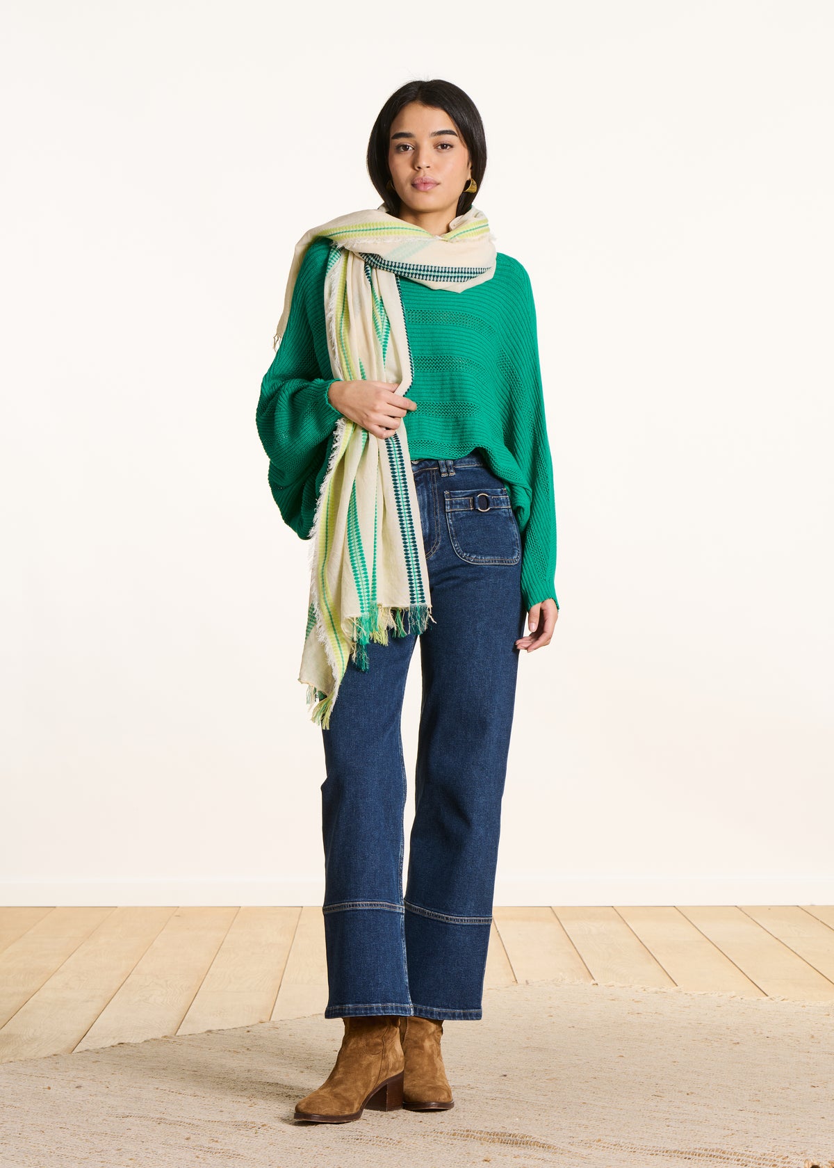 Green Striped Fashion Scarf