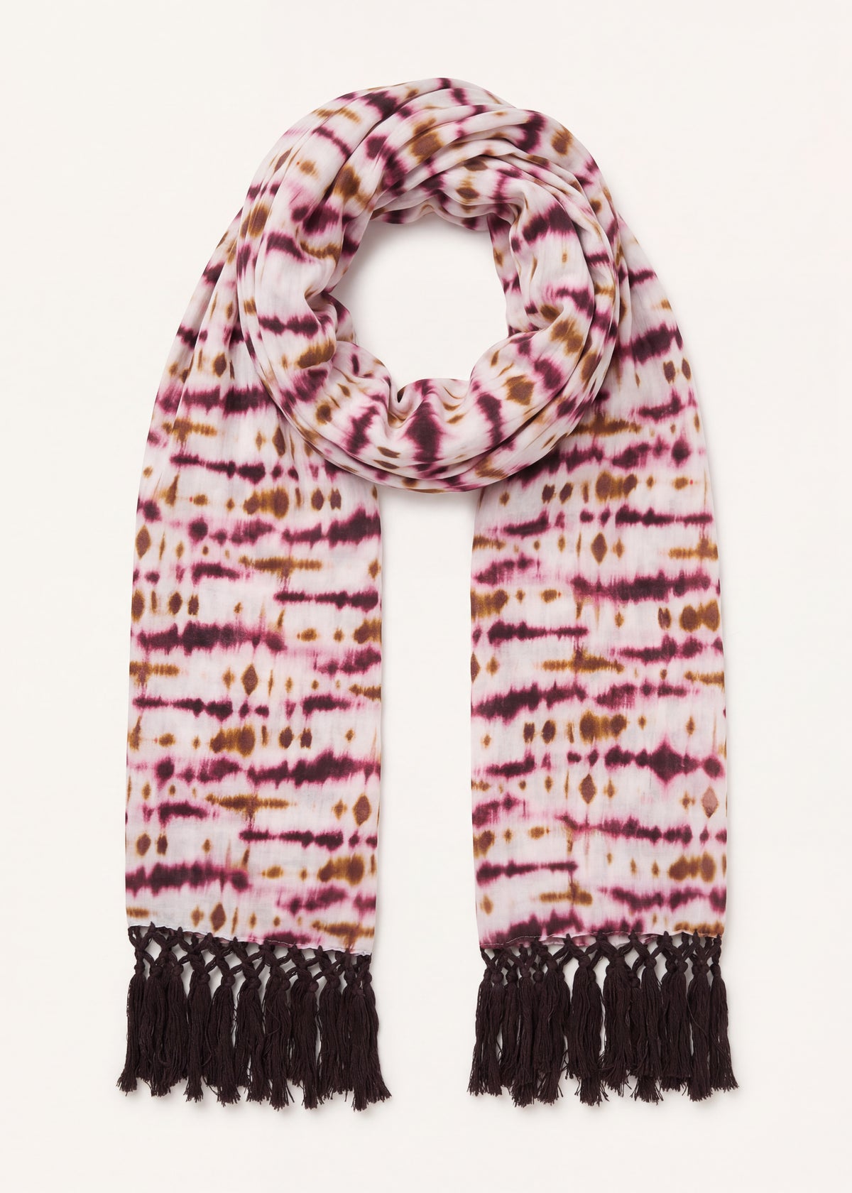 Burgundy tie-dye printed cotton scarf