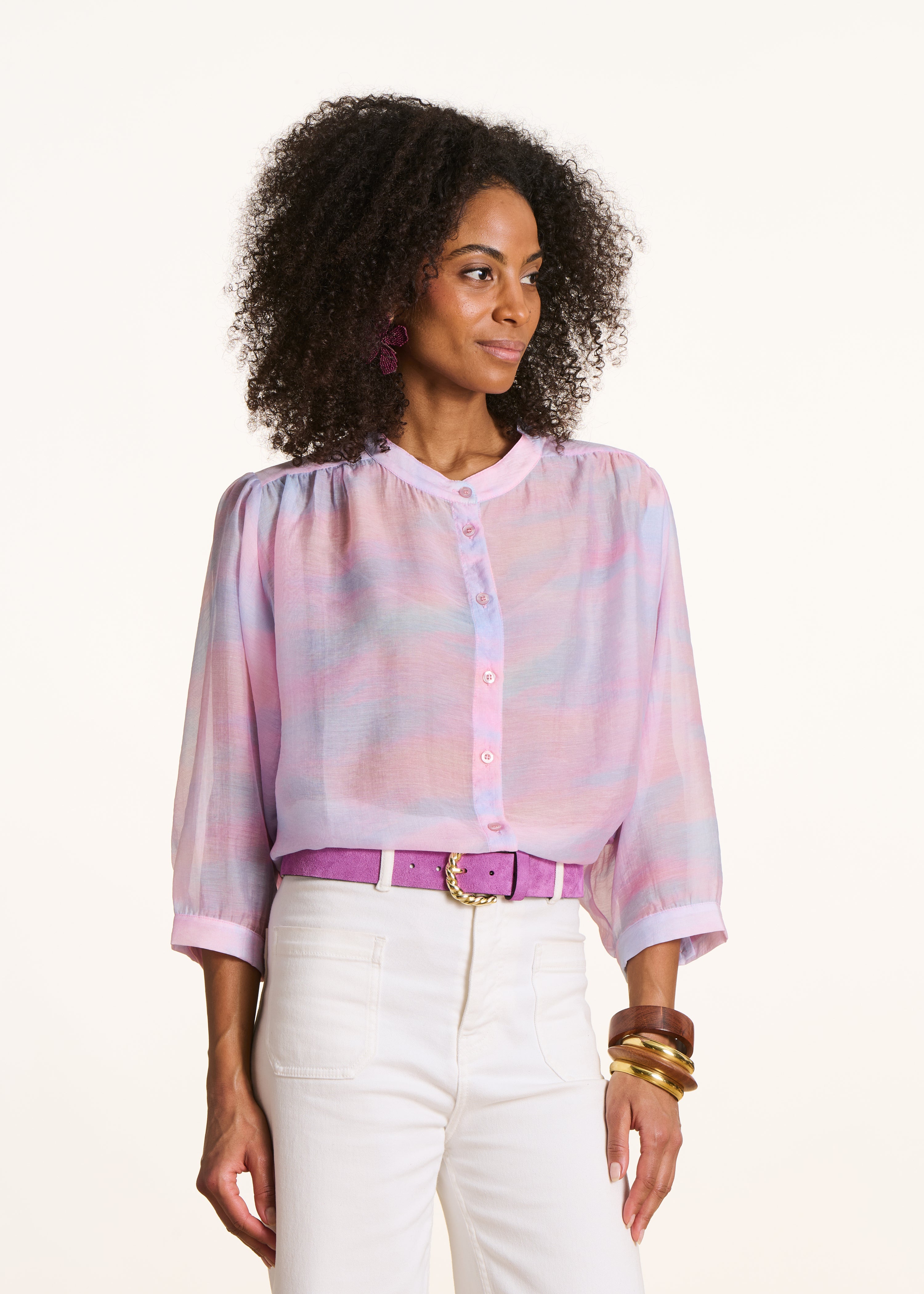 Chemise ample rose à imprimé tie & dye