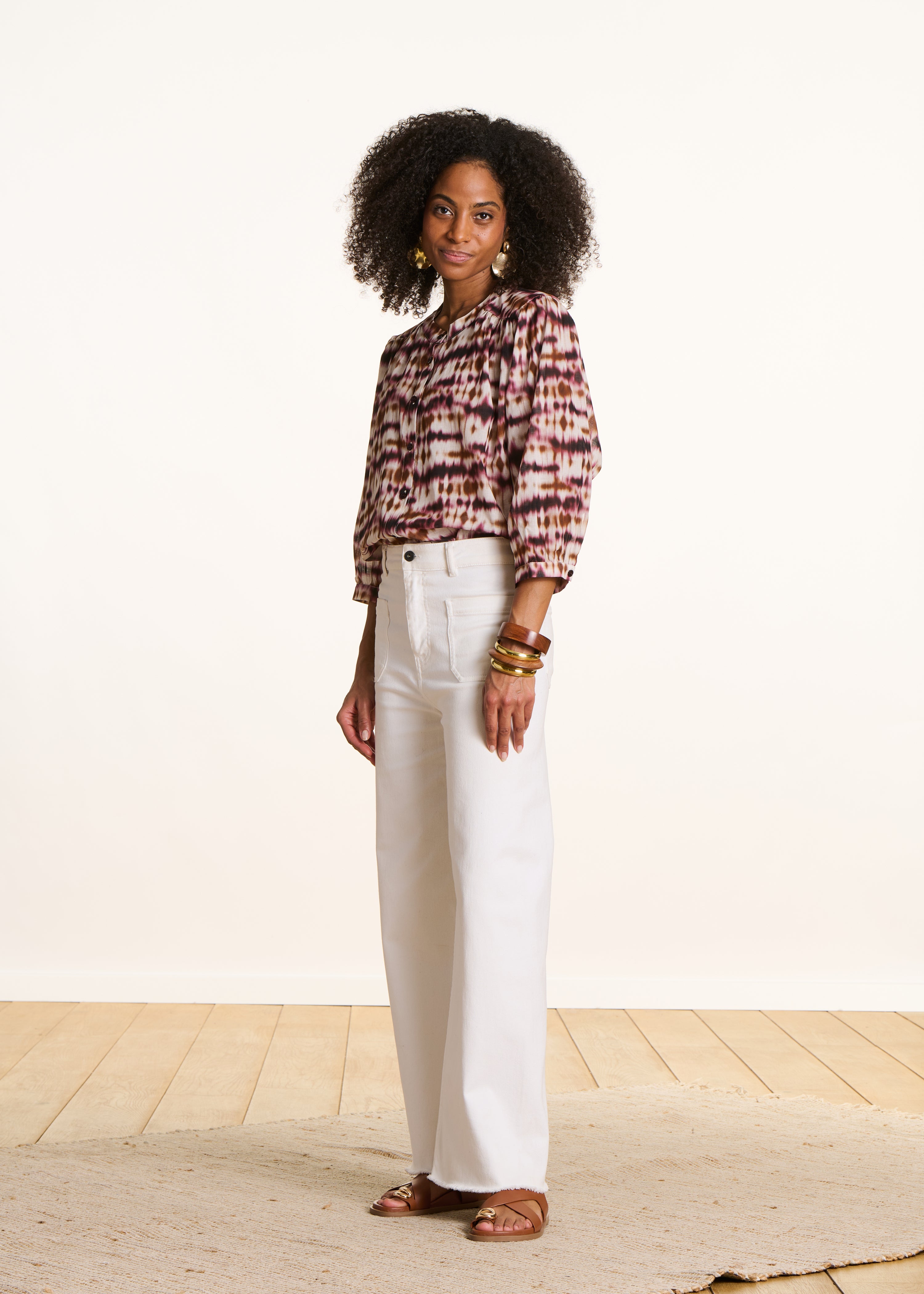 Burgundy tie-dye printed blouse in organic cotton