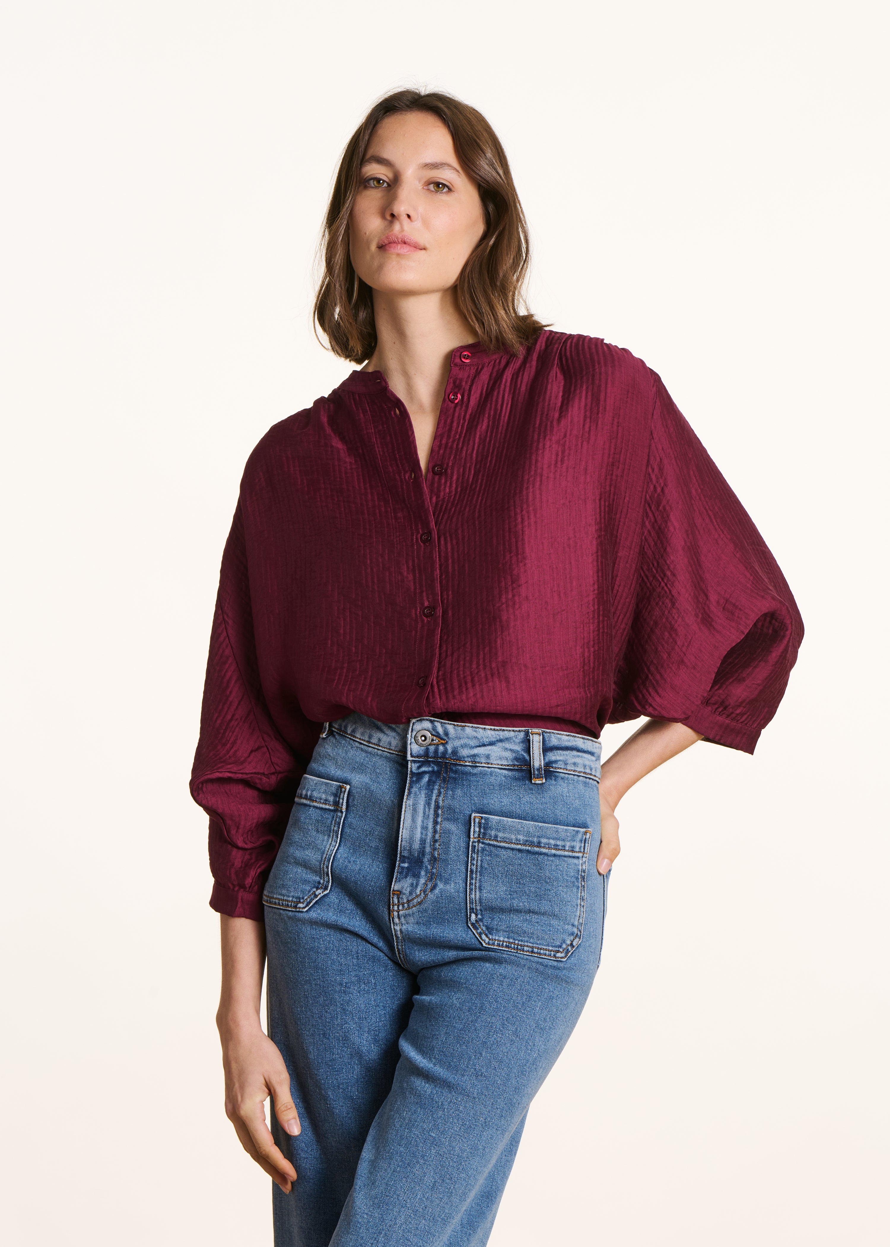 Loose Burgundy Long-Sleeve Shirt