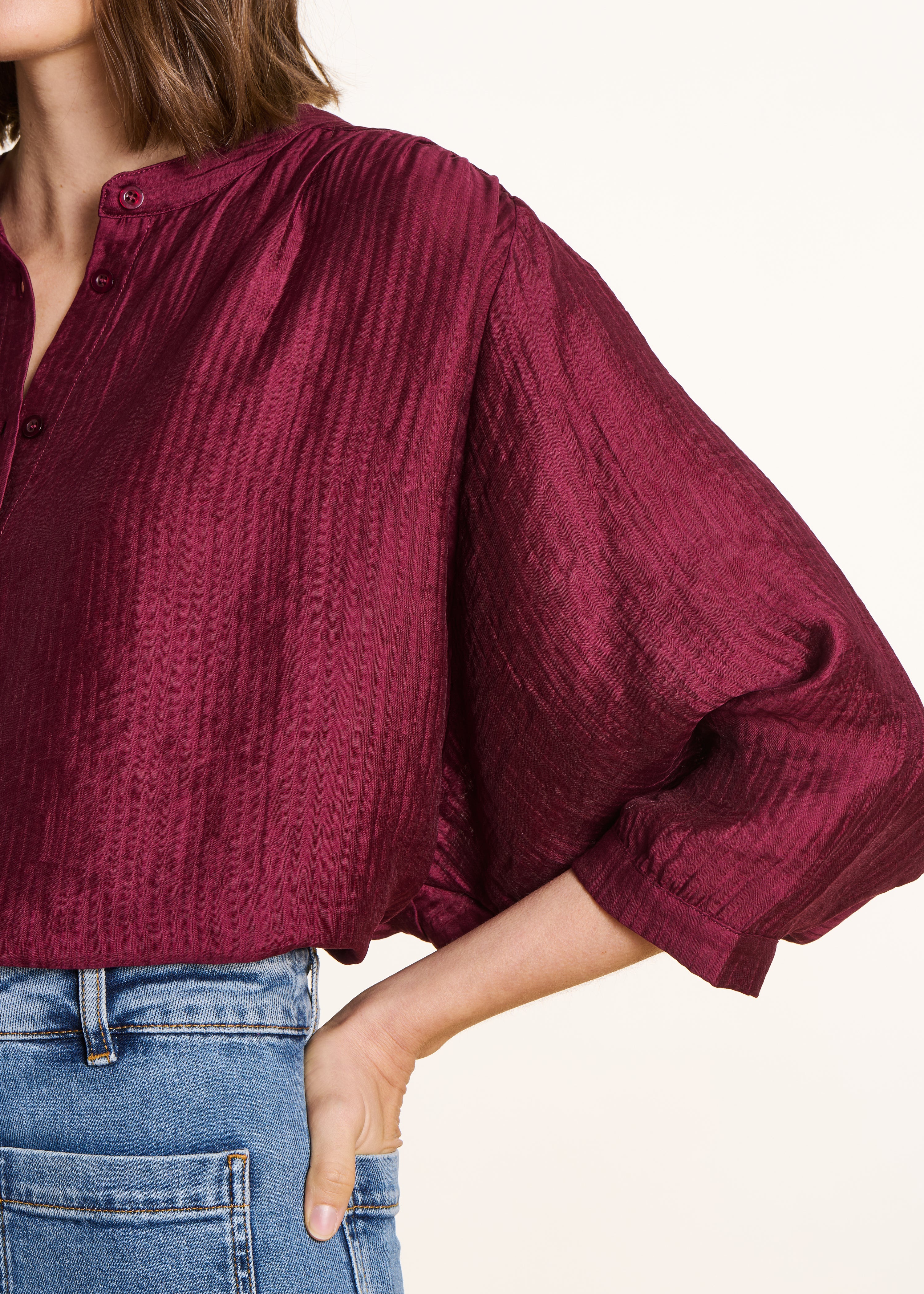 Loose Burgundy Long-Sleeve Shirt
