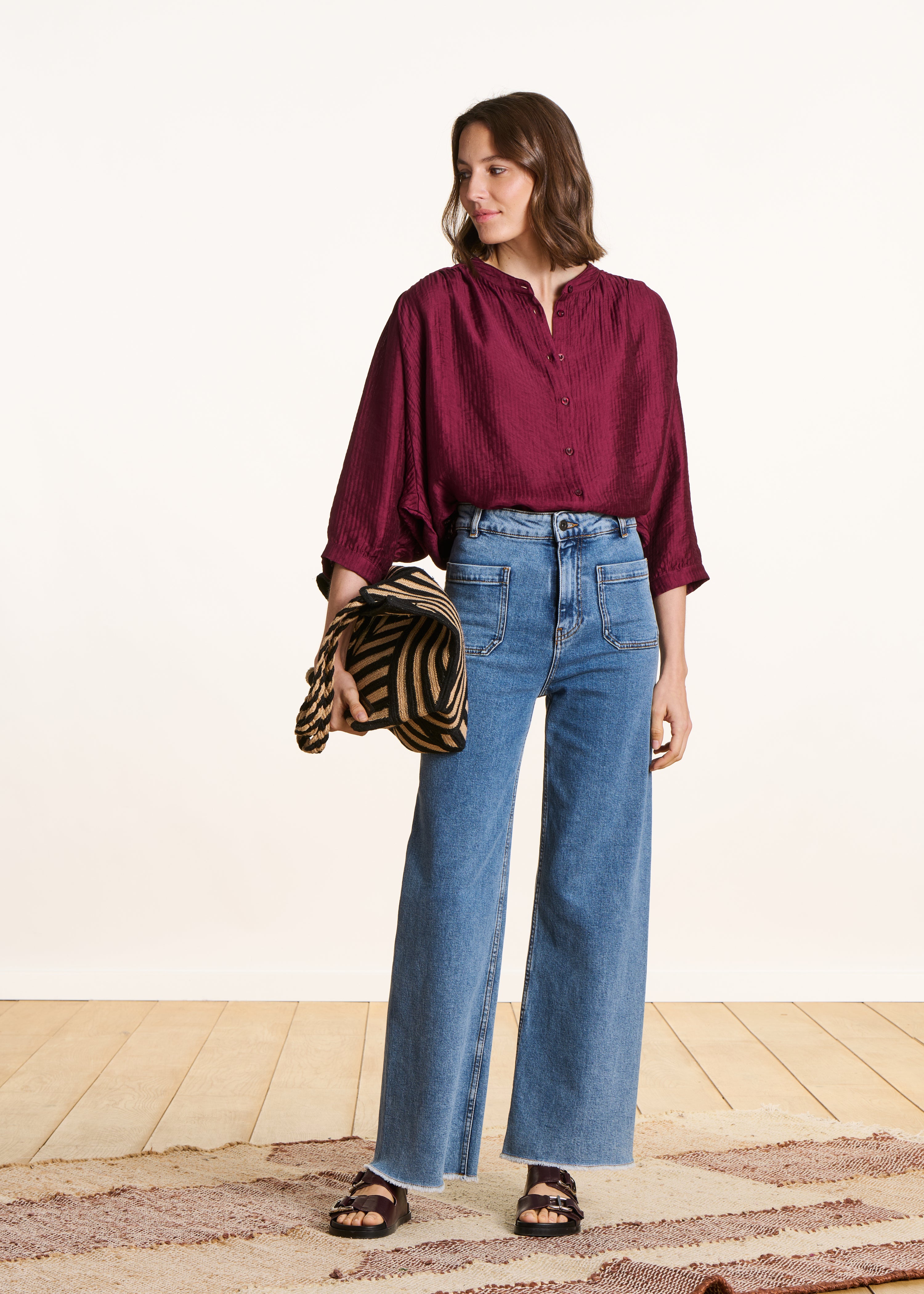 Loose Burgundy Long-Sleeve Shirt