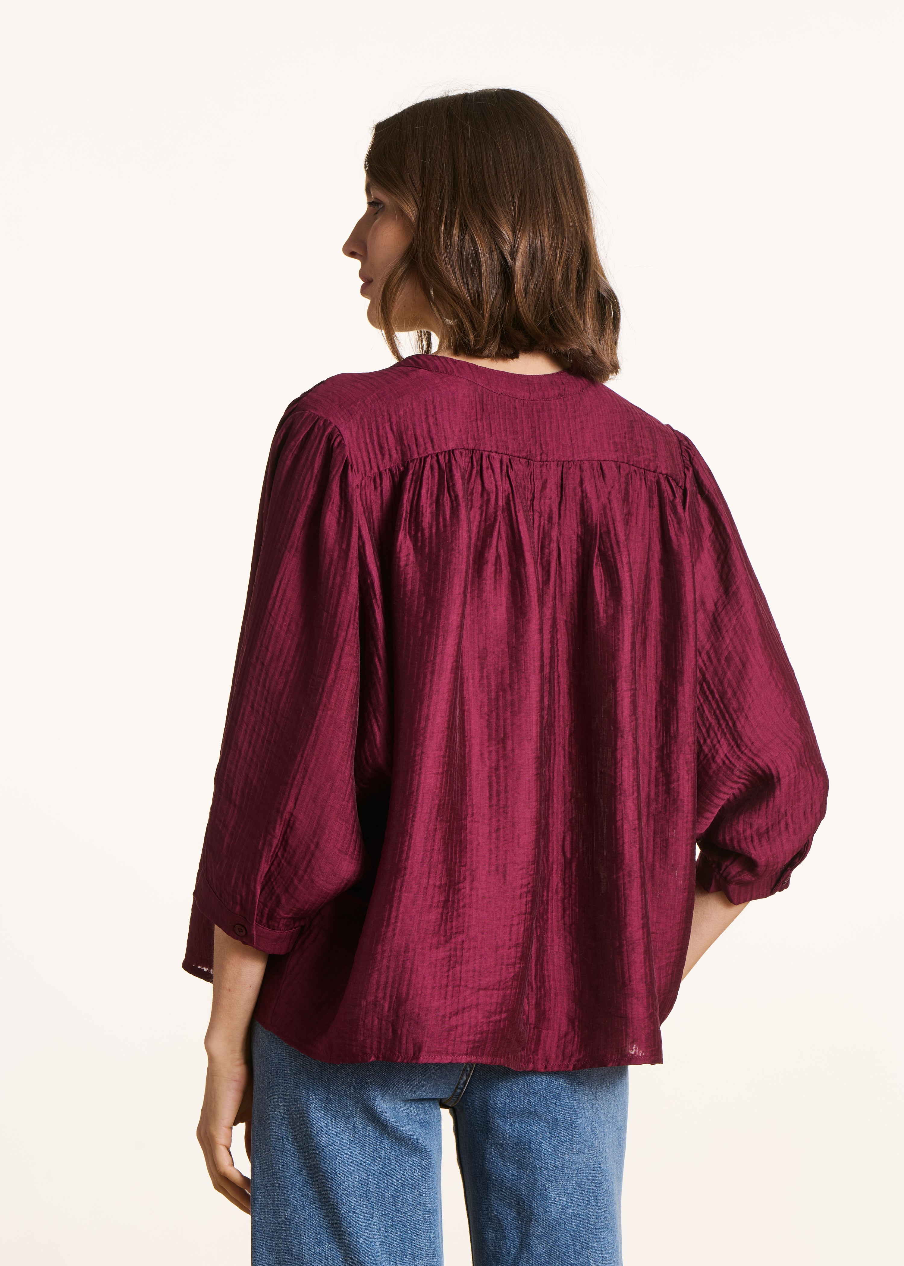 Loose Burgundy Long-Sleeve Shirt