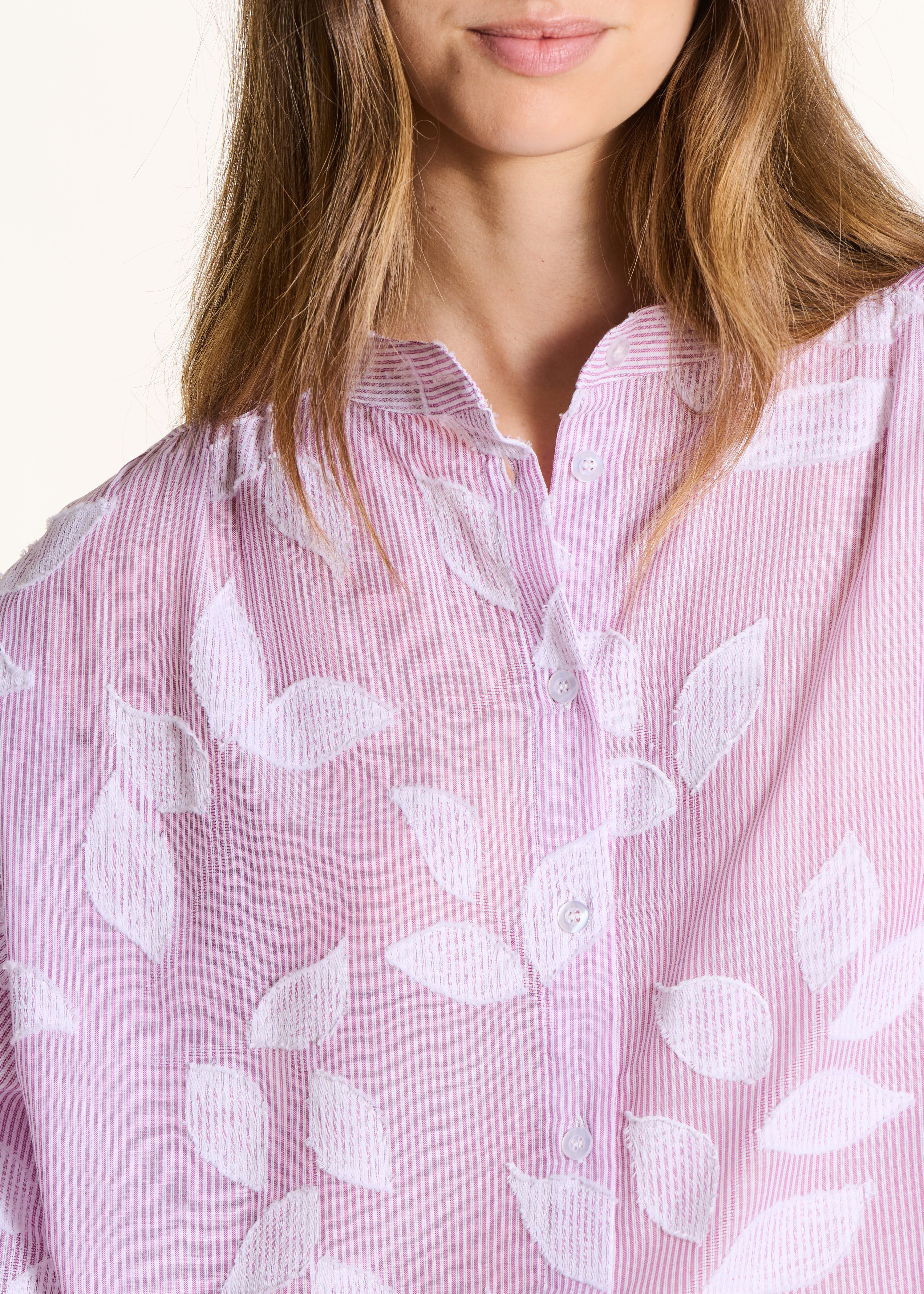 Roze katoenen blouse met bloemenprint en driekwart mouwen