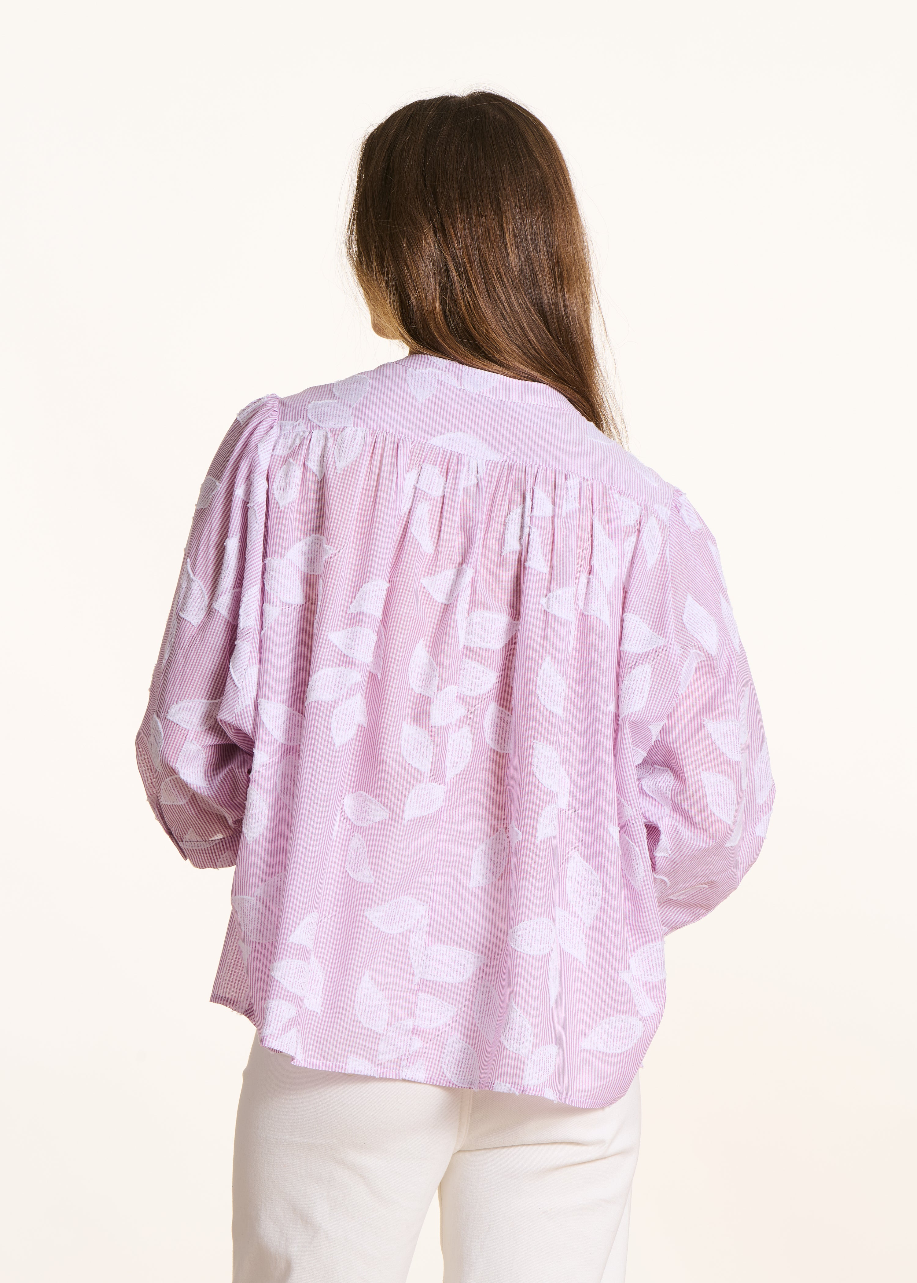 Roze katoenen blouse met bloemenprint en driekwart mouwen