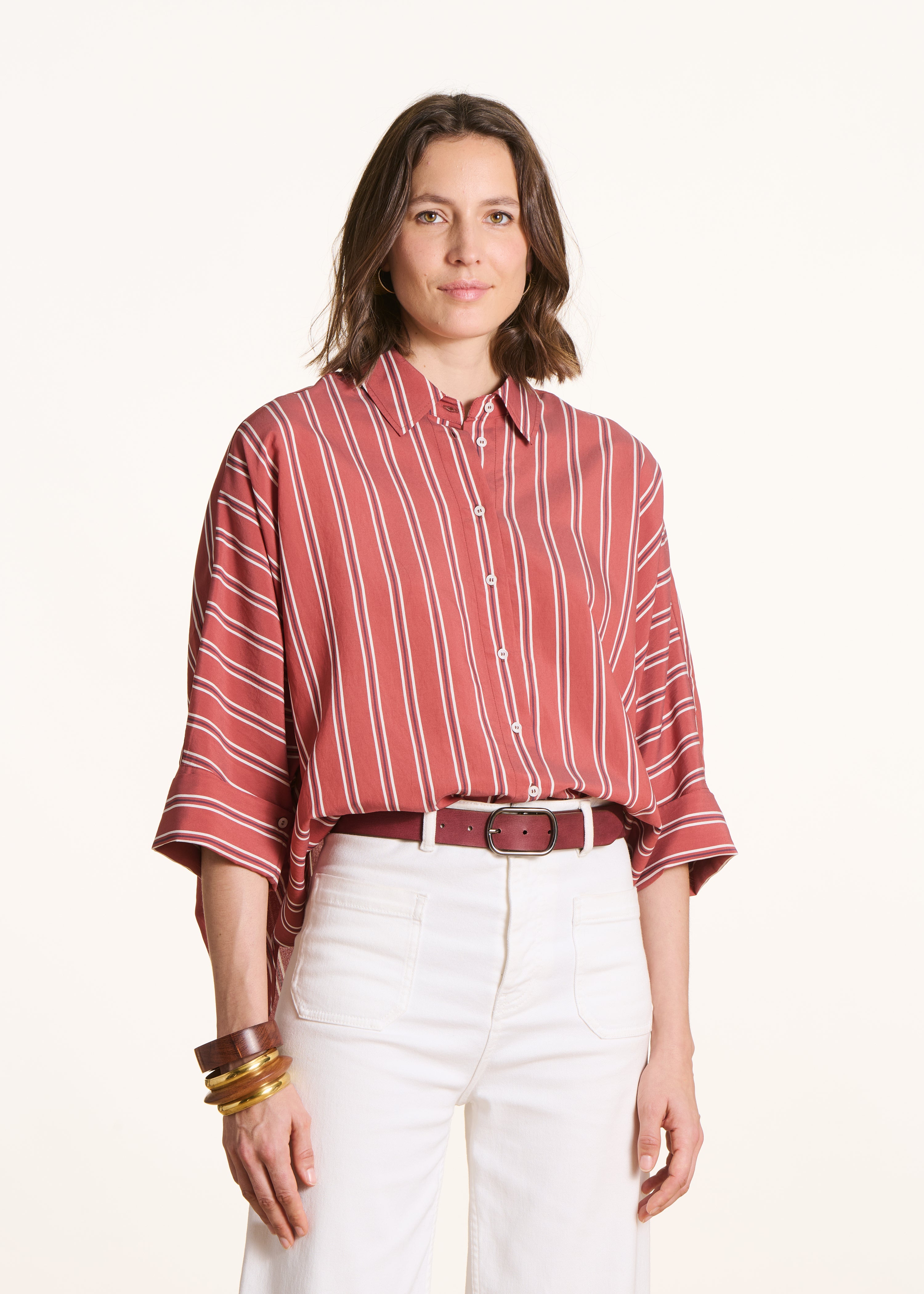 Rotes Oversize-Hemd aus gestreifter Popeline