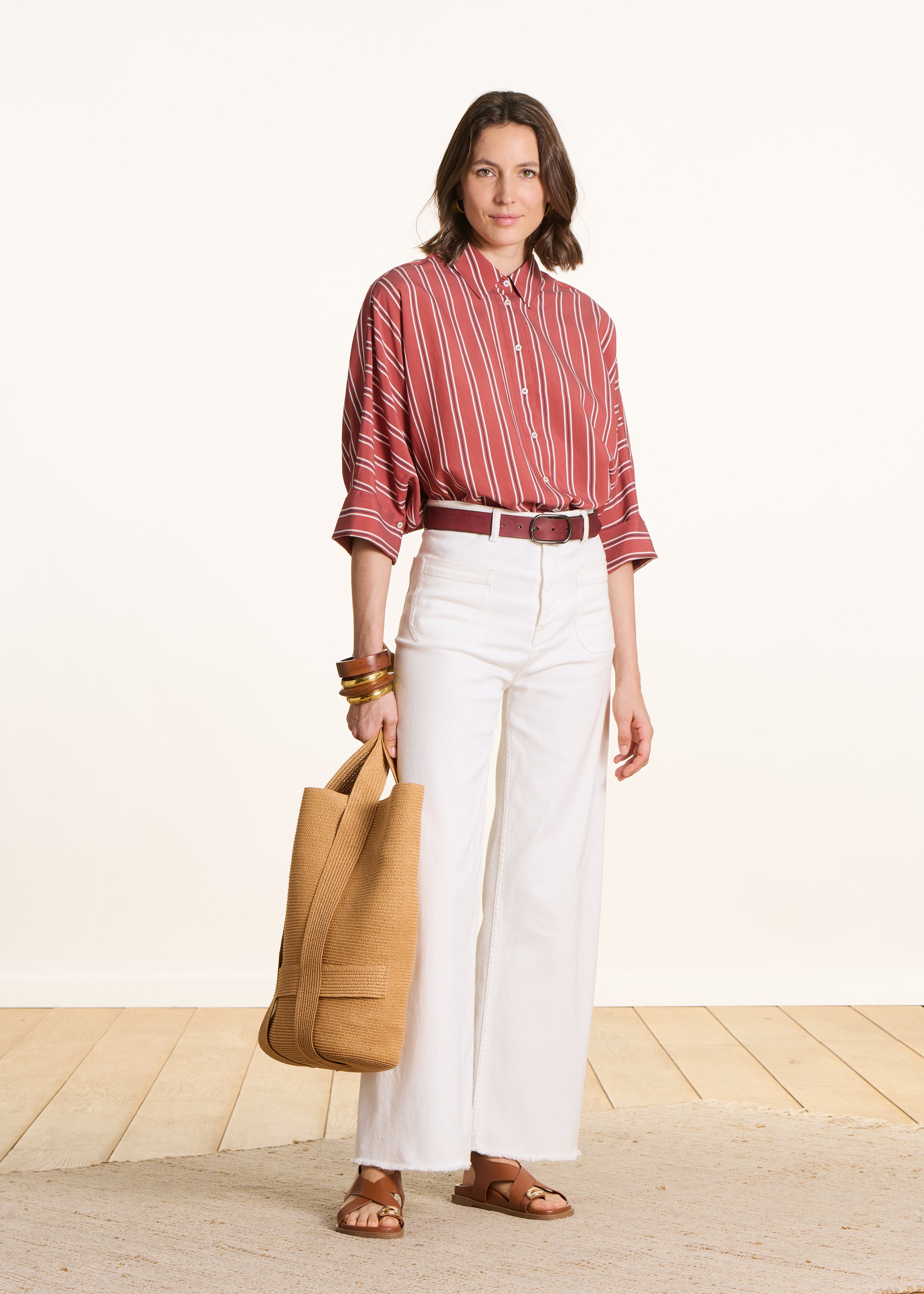 Rotes Oversize-Hemd aus gestreifter Popeline