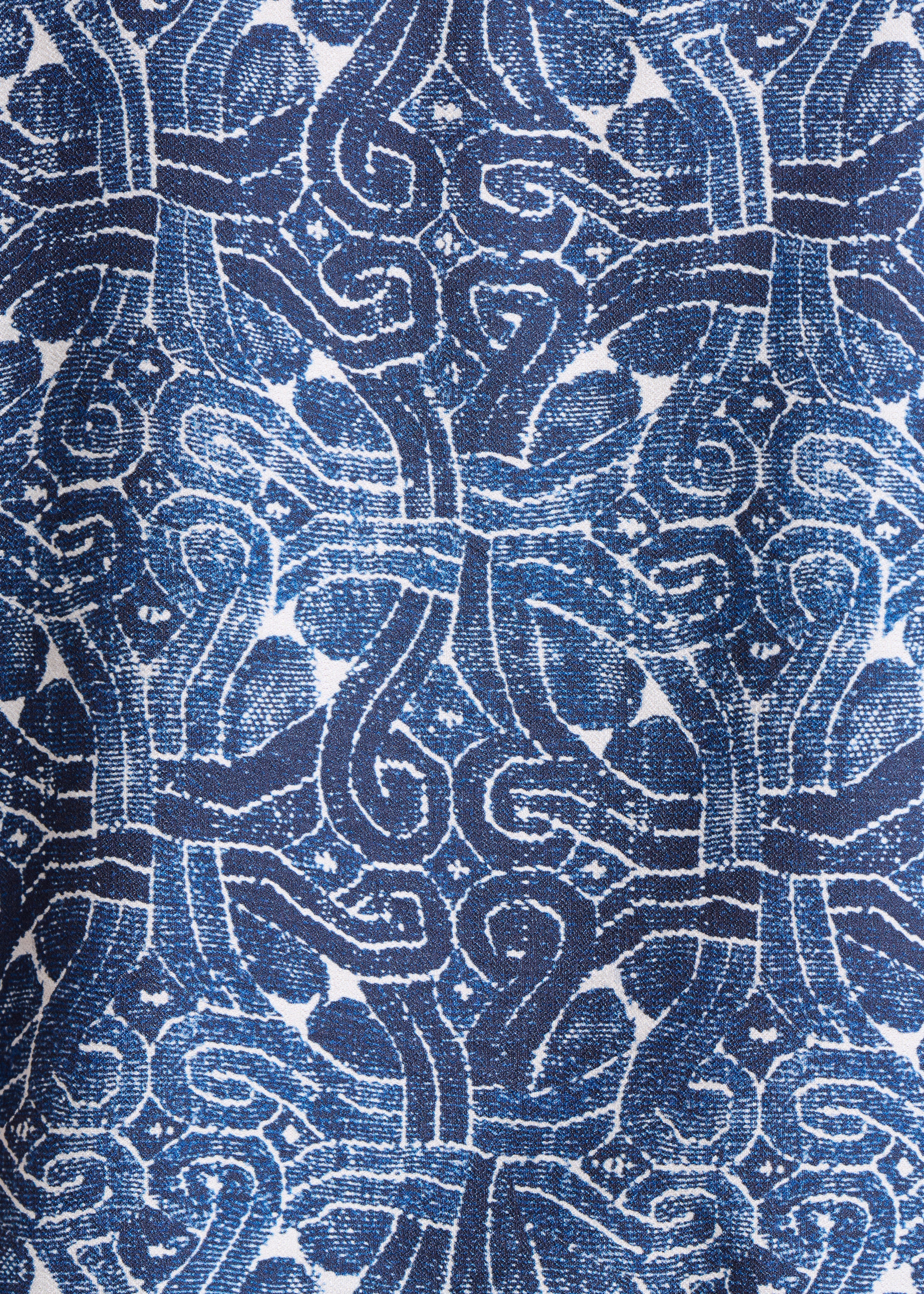 Blauw overhemd met korte mouwen en patchwork prints