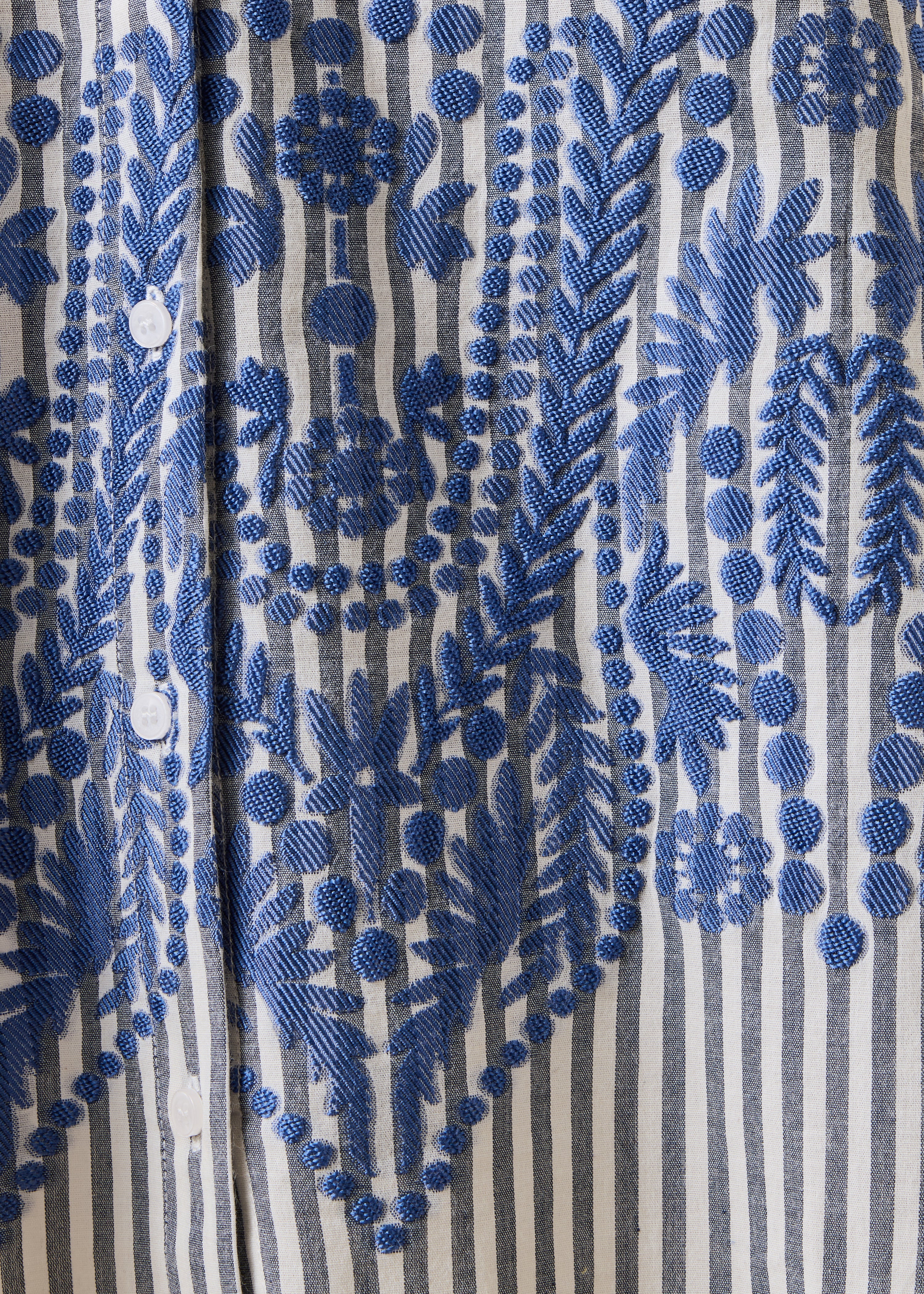 Camicia ampia blu navy a righe e motivo jacquard