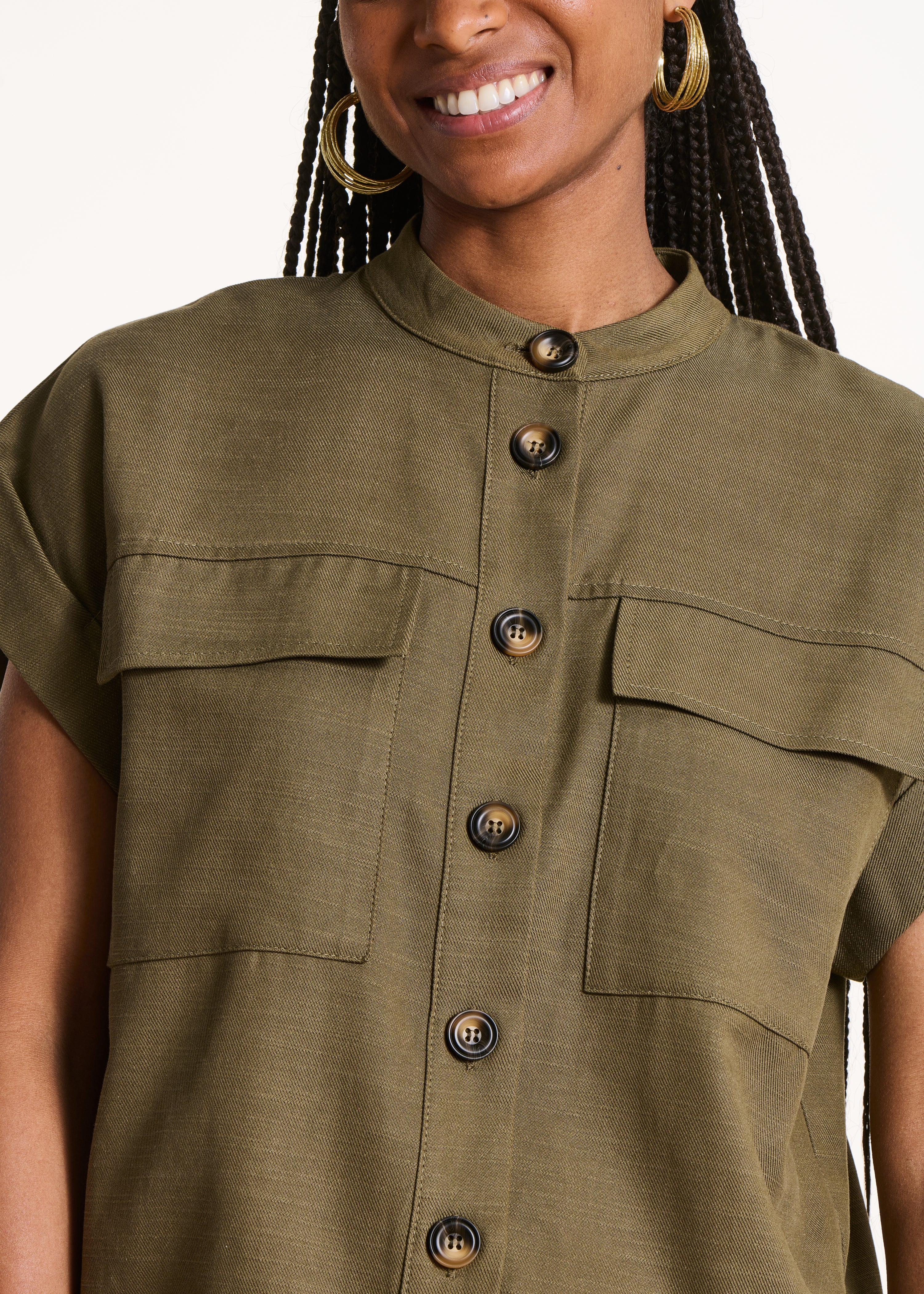 Kaki fluid short-sleeve blouse