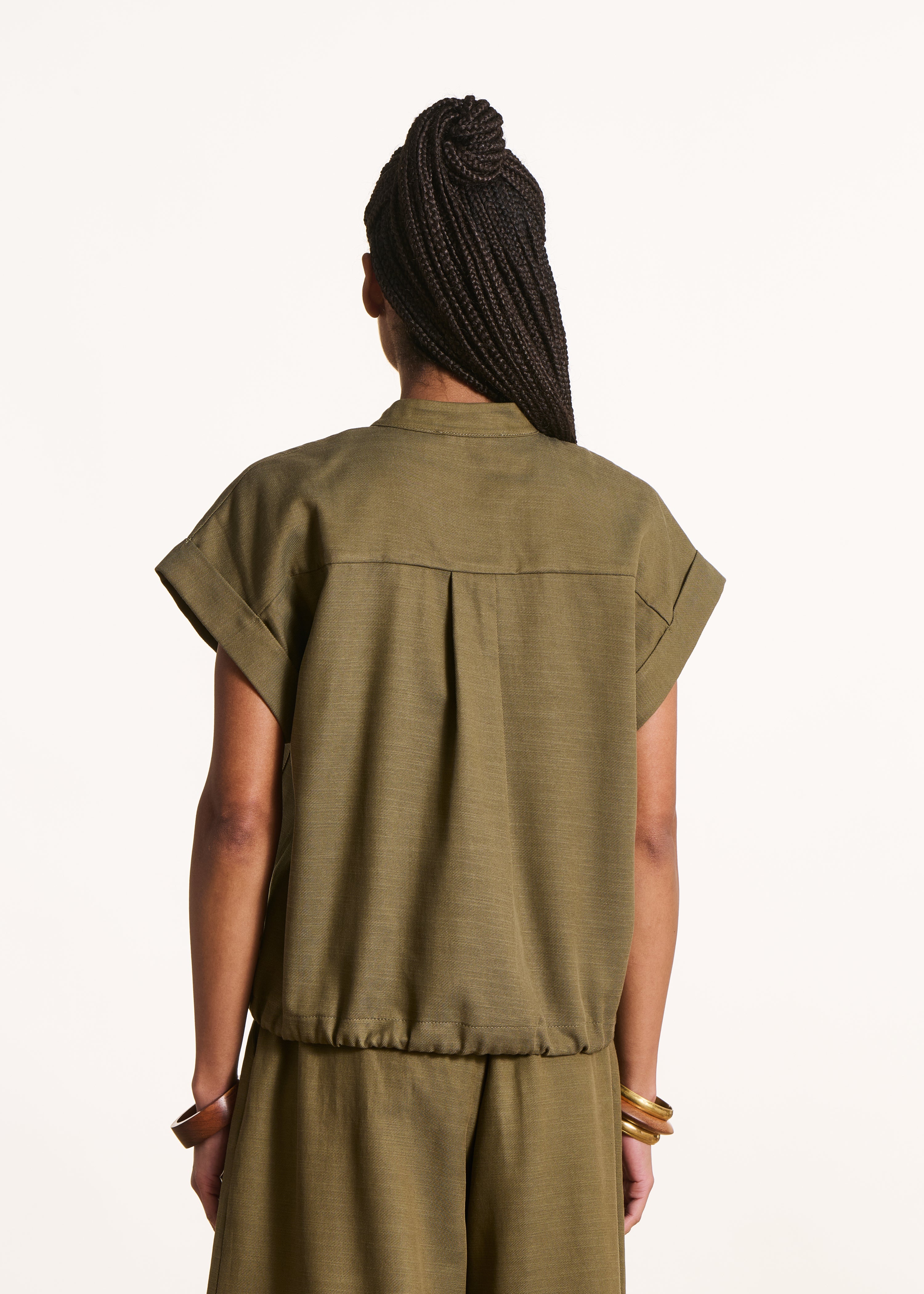 Kaki fluid short-sleeve blouse