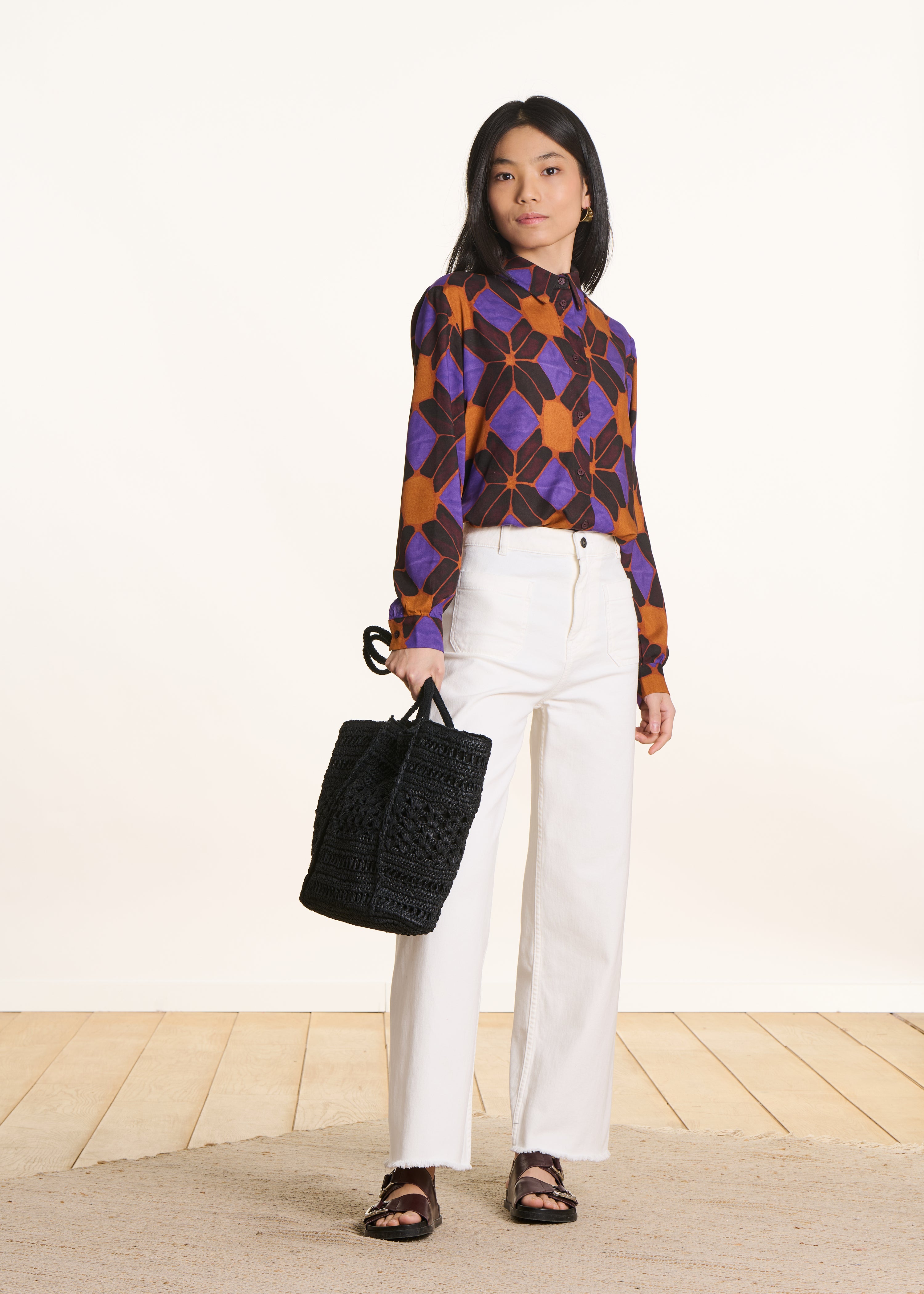 Weites Hemd mit orange-lila Print