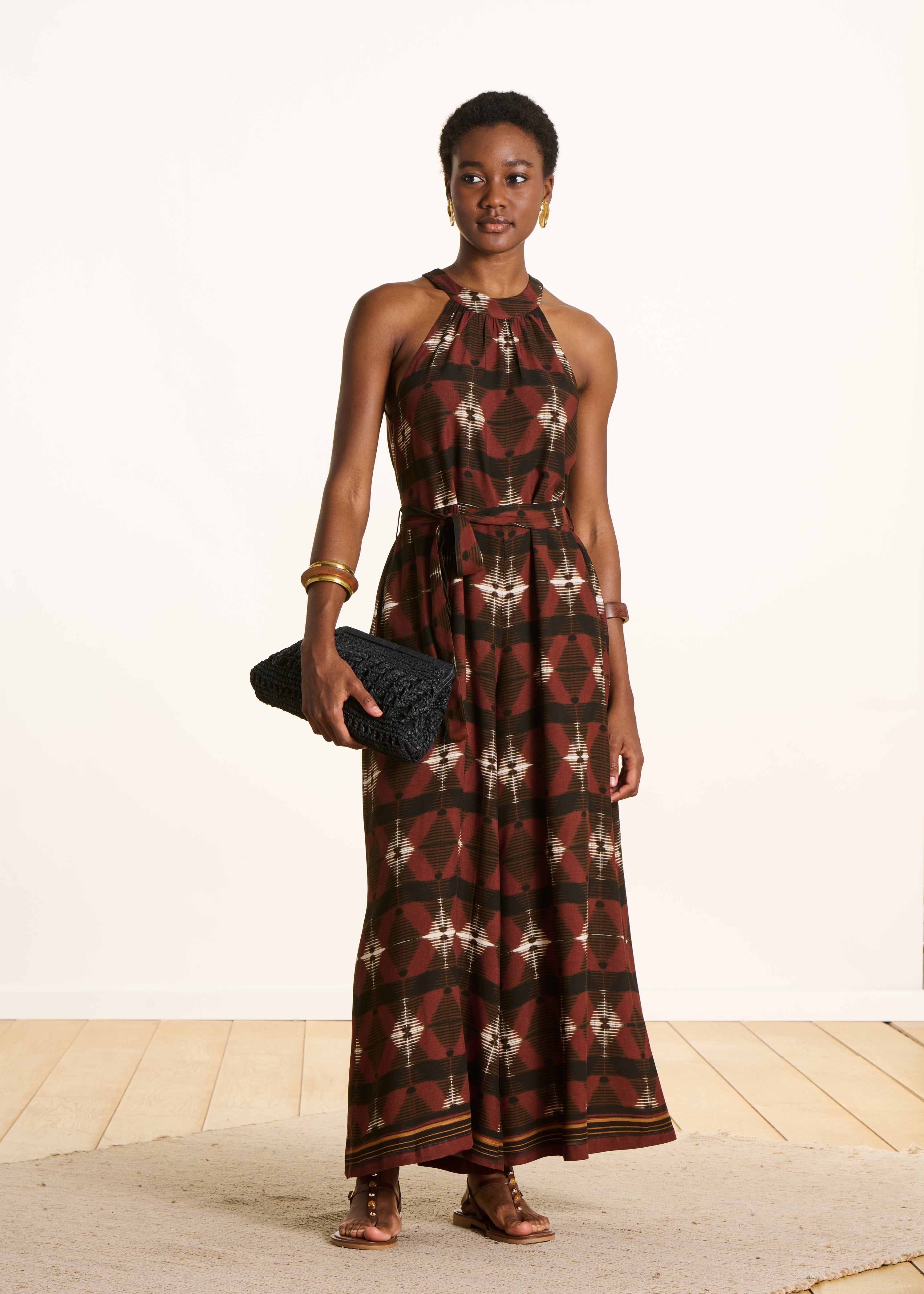 Wijde bruine jumpsuit met print