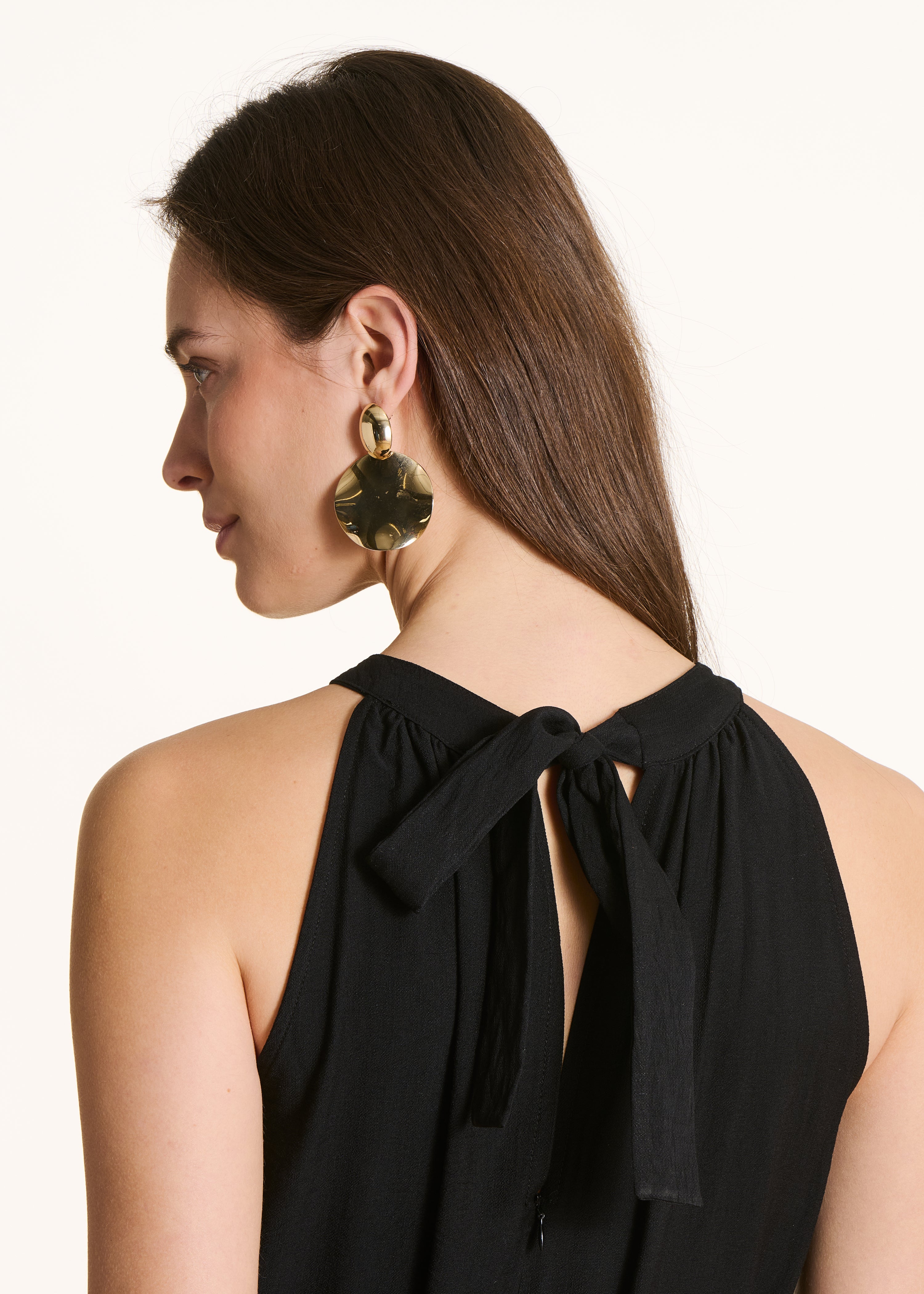 Zwarte lange, vloeiende jacquard jumpsuit