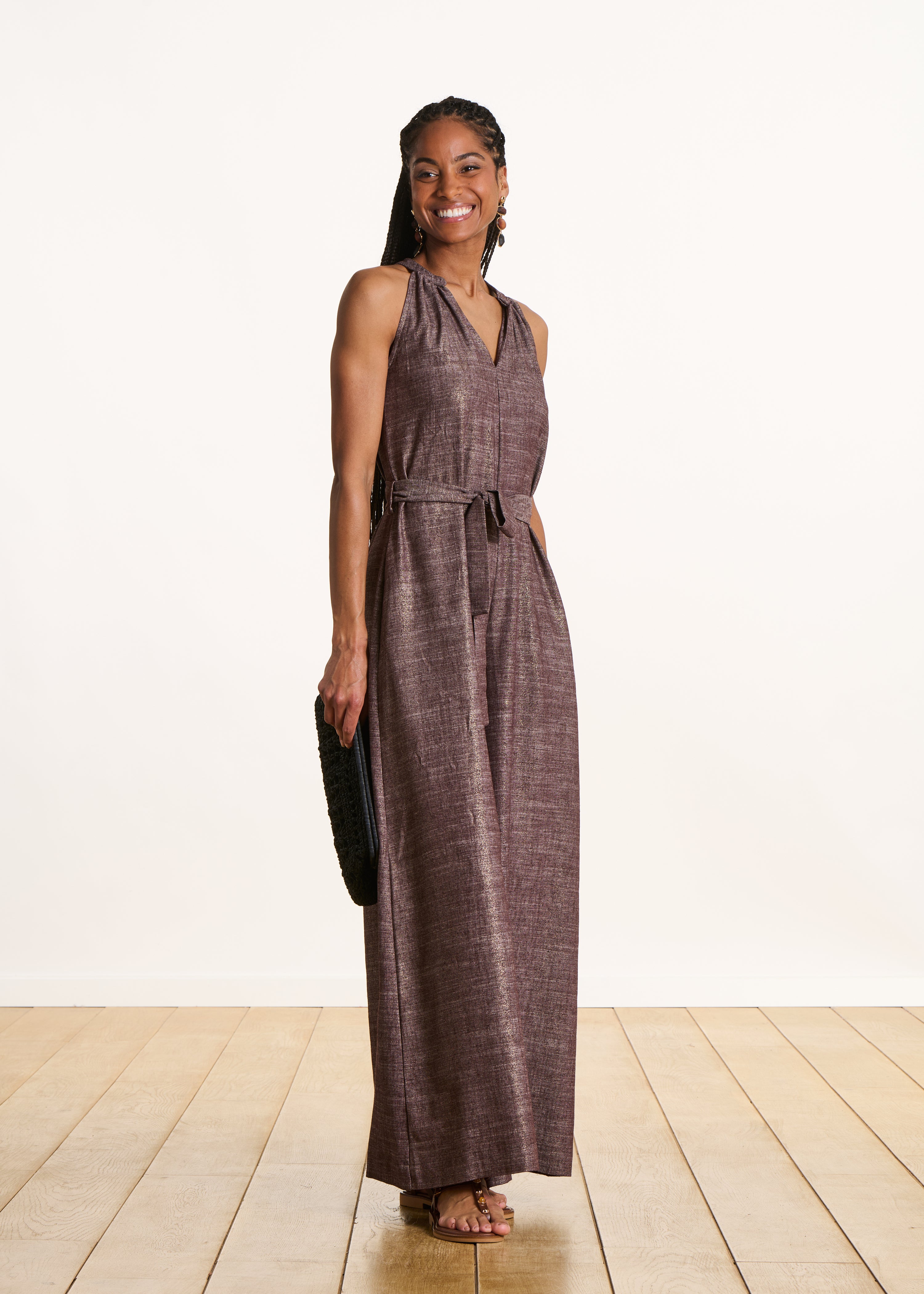 Sleeveless Brown Shimmering Jumpsuit